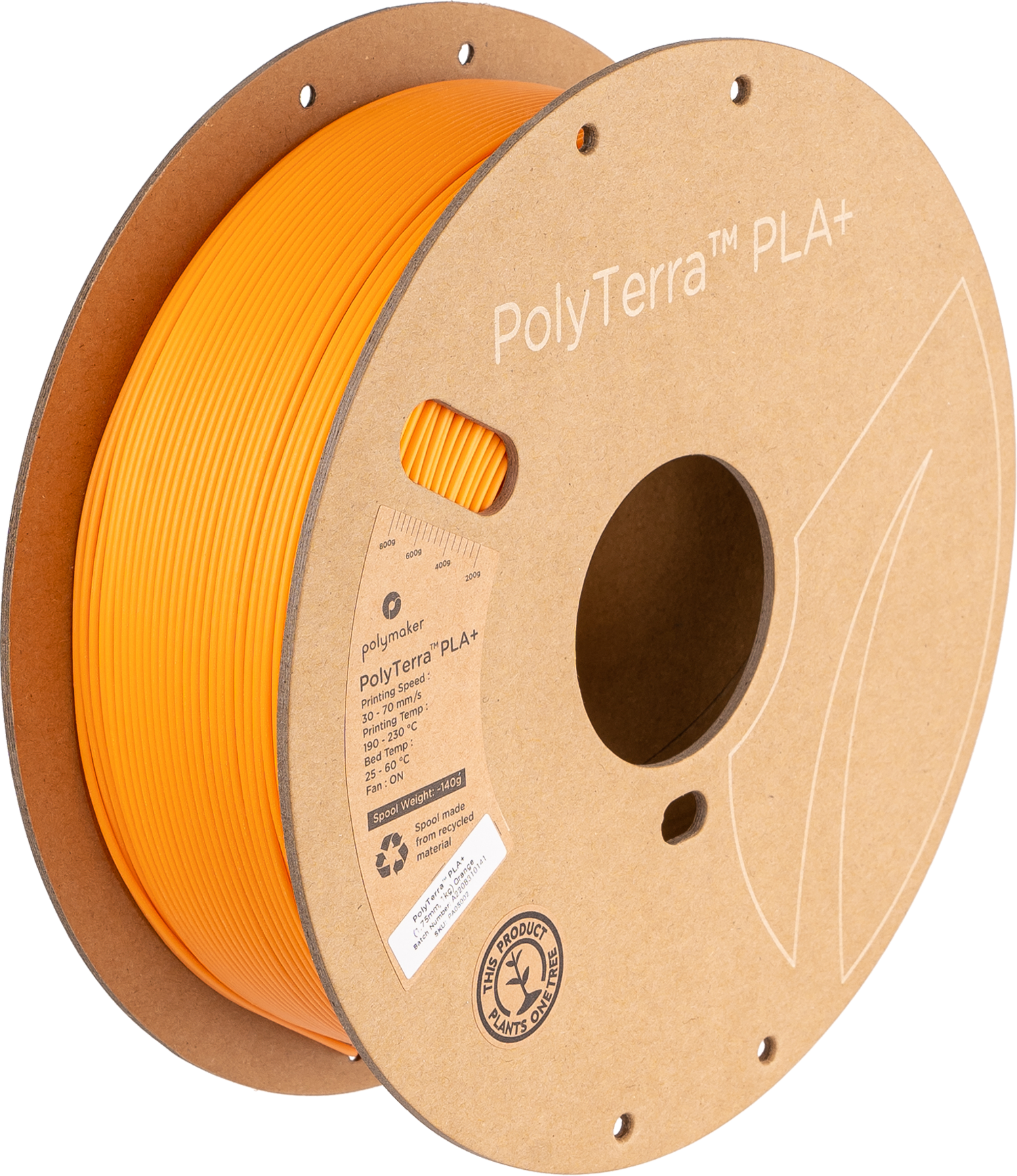 Spool of PLA+ satin orange filament, Polymaker, 1.75 mm