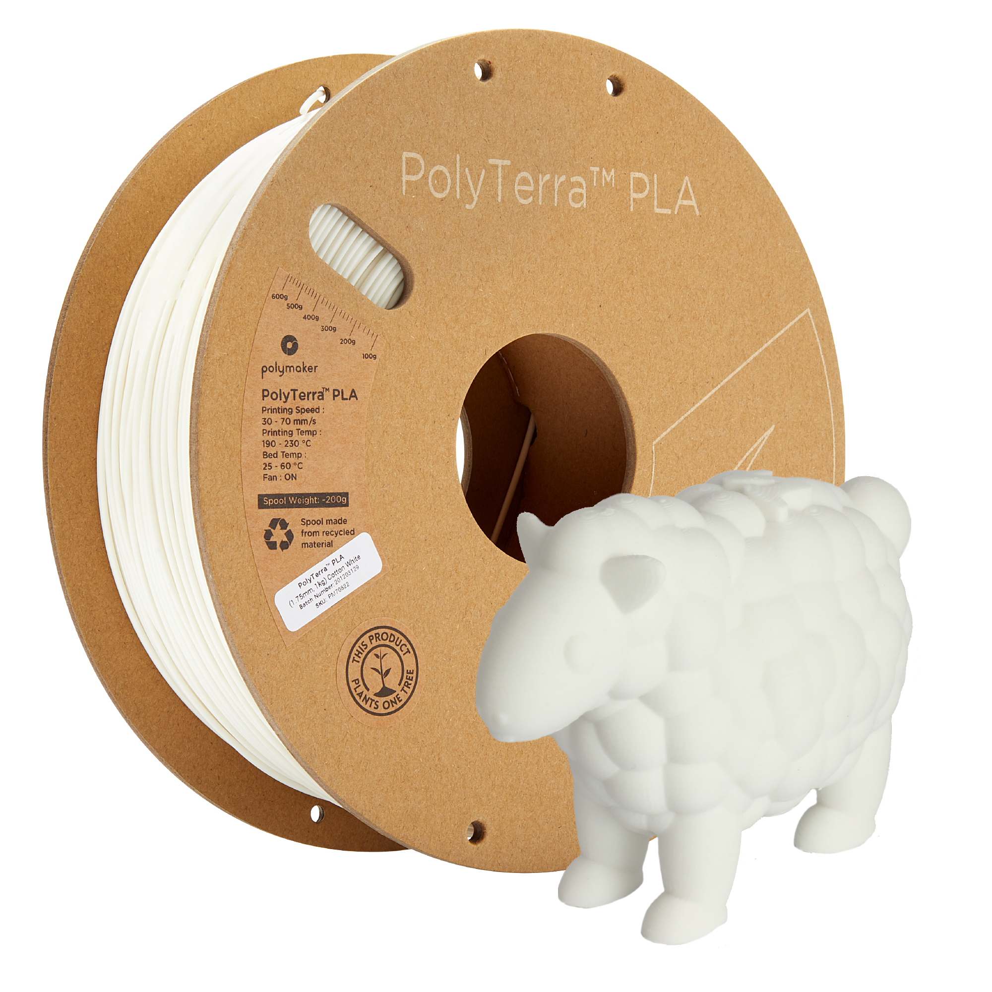 Rolă de filament PLA alb mat, Polymaker, 1,75 mm