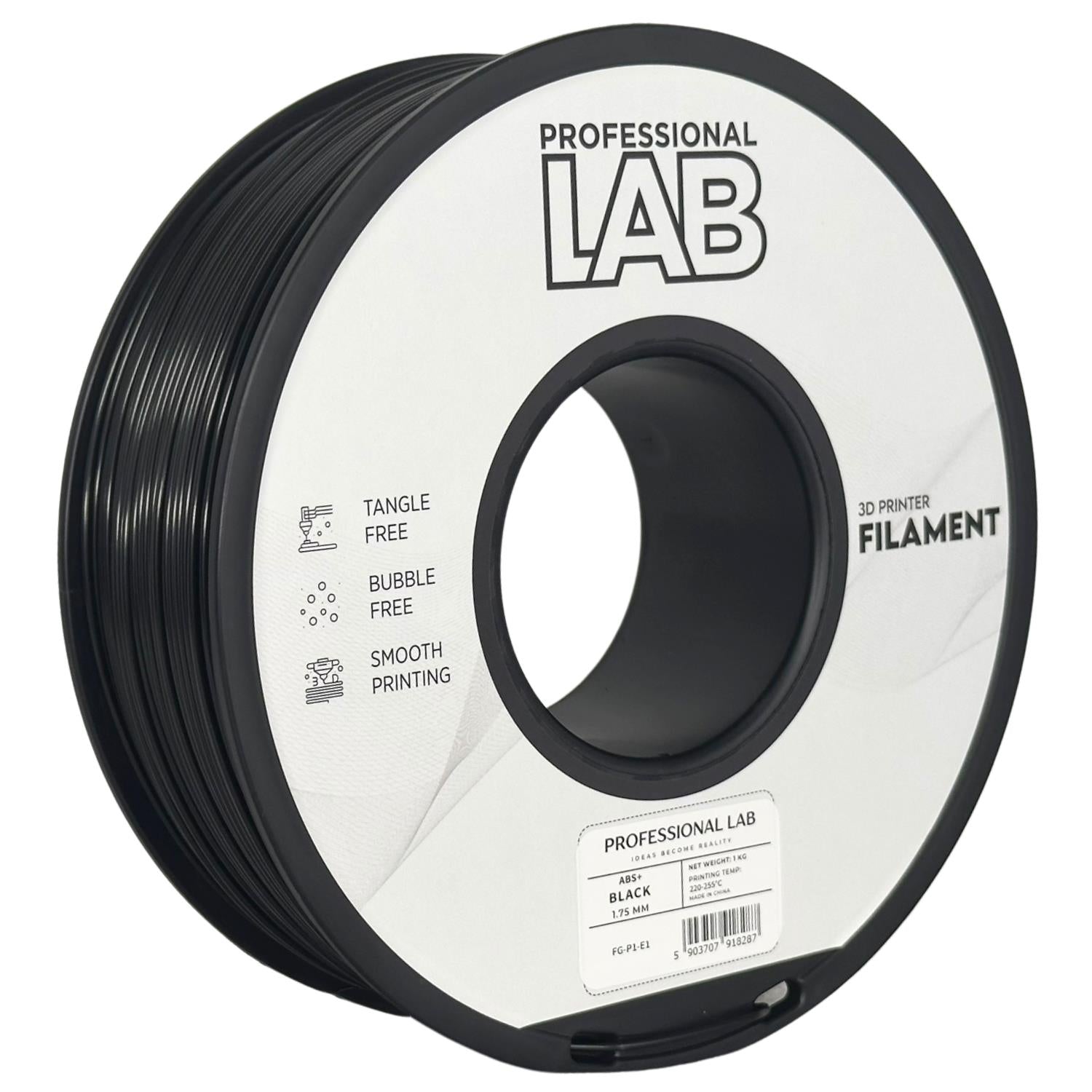 Rolă de filament ABS+ negru, Prof. Lab, 1,75 mm