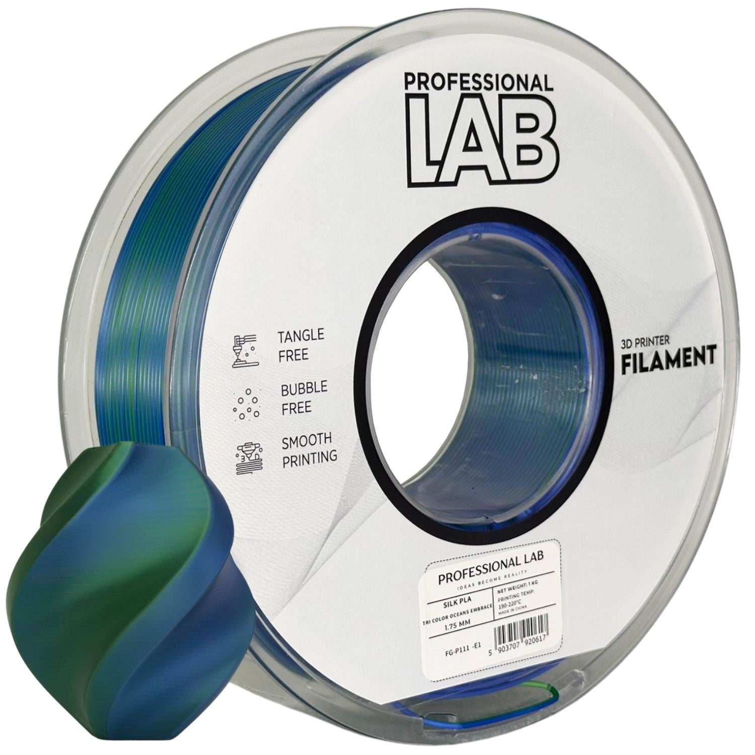 Rolă de filament Silk PLA Tri Color Oceans Embrace, Prof. Lab, 1,75 mm