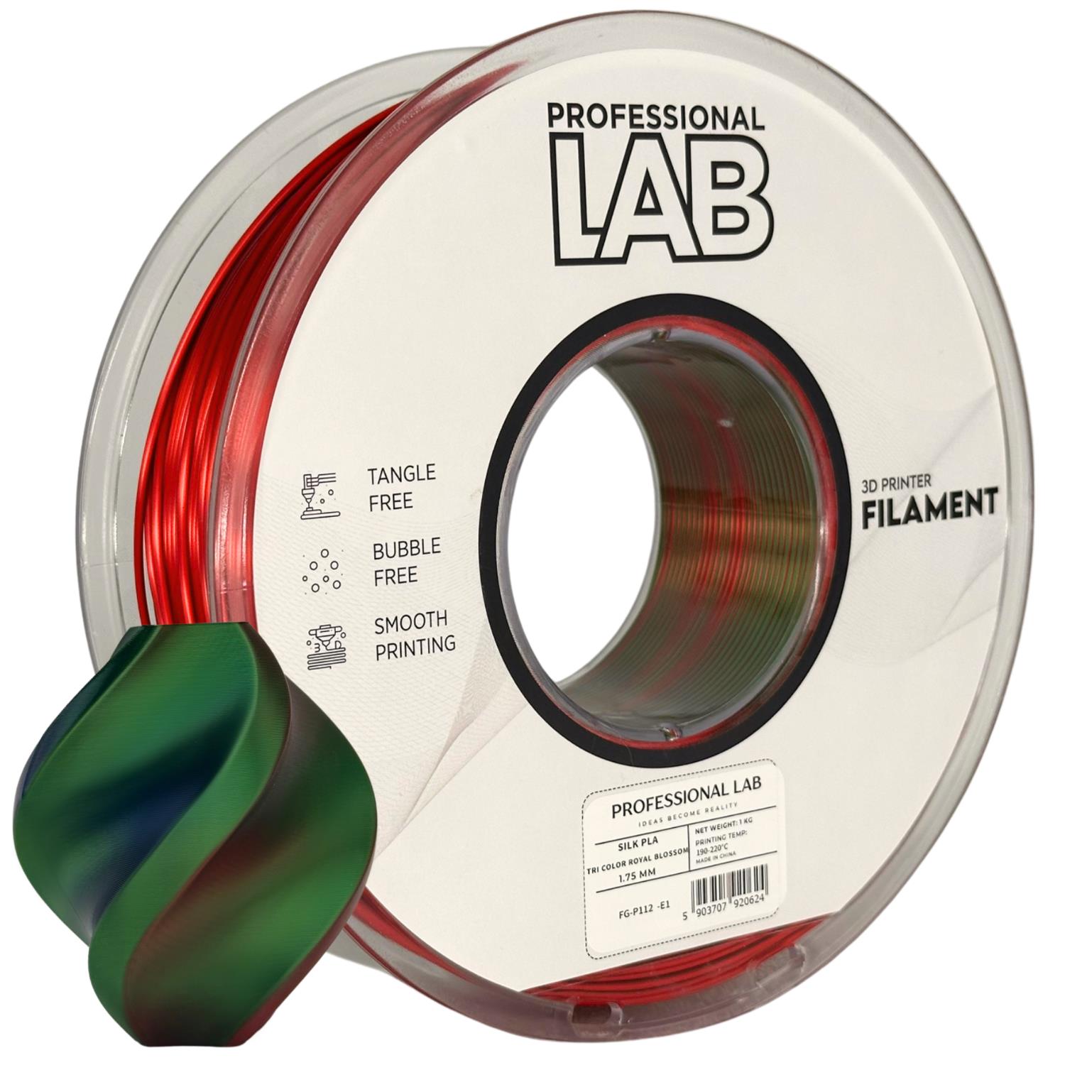 Rolă de filament Silk PLA Tri Color Royal Blossom, Prof. Lab, 1,75 mm