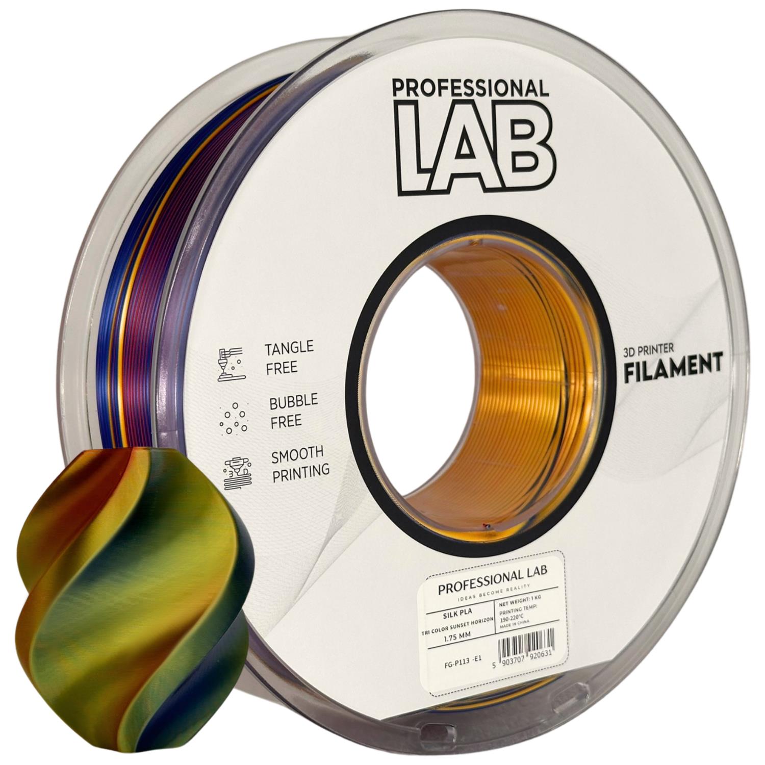 Rolă de filament Silk PLA Tri Color Sunset Horizon, Prof. Lab, 1,75 mm