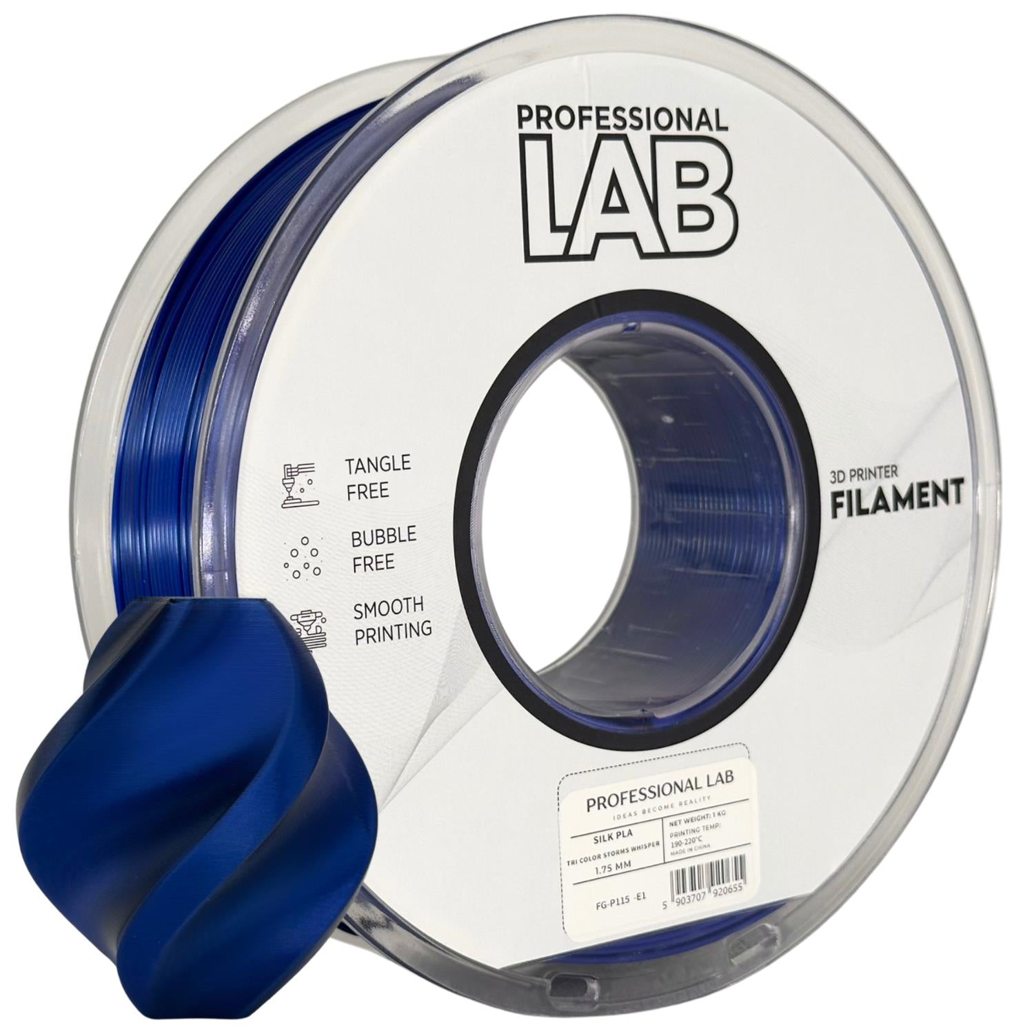 Rolă de filament Silk PLA Tri Color Storms Whisper, Prof. Lab, 1,75 mm