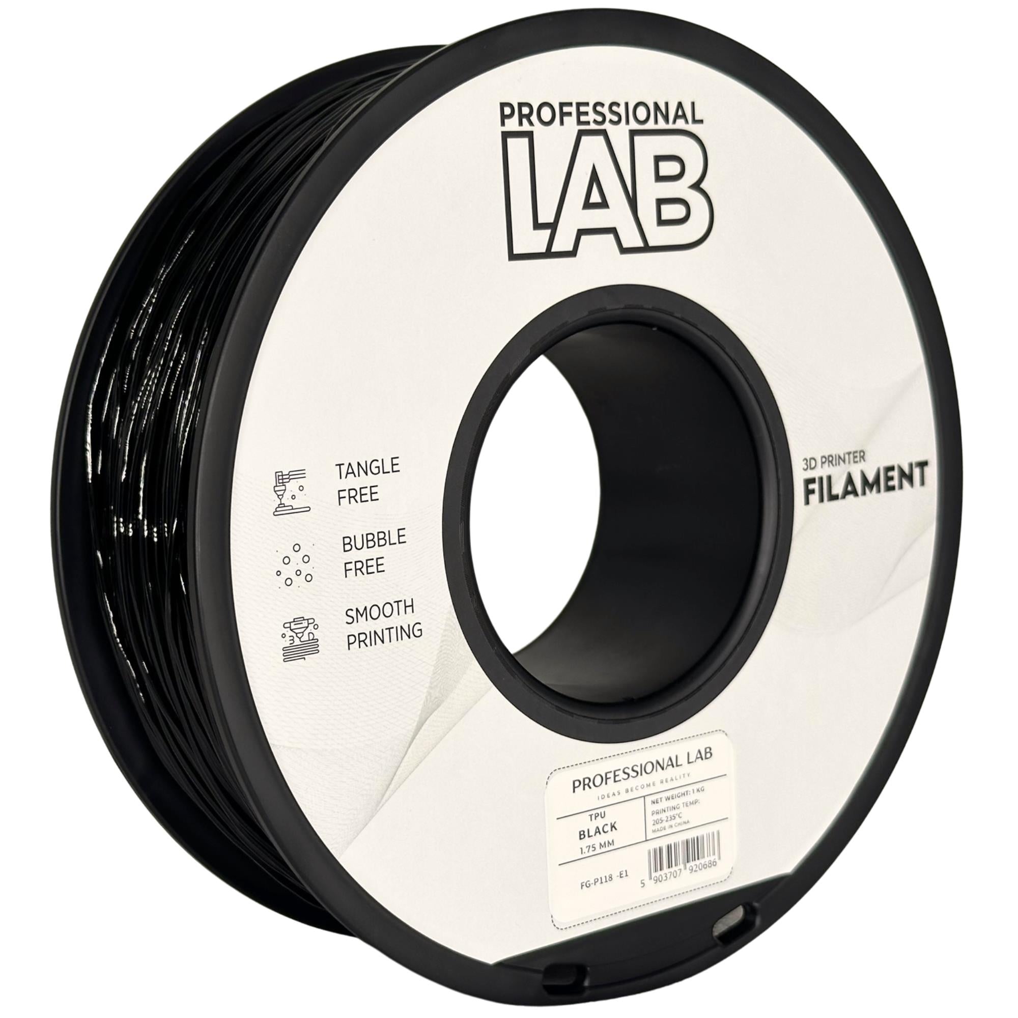 Spool of TPU black filament, Prof. Lab, 1.75 mm