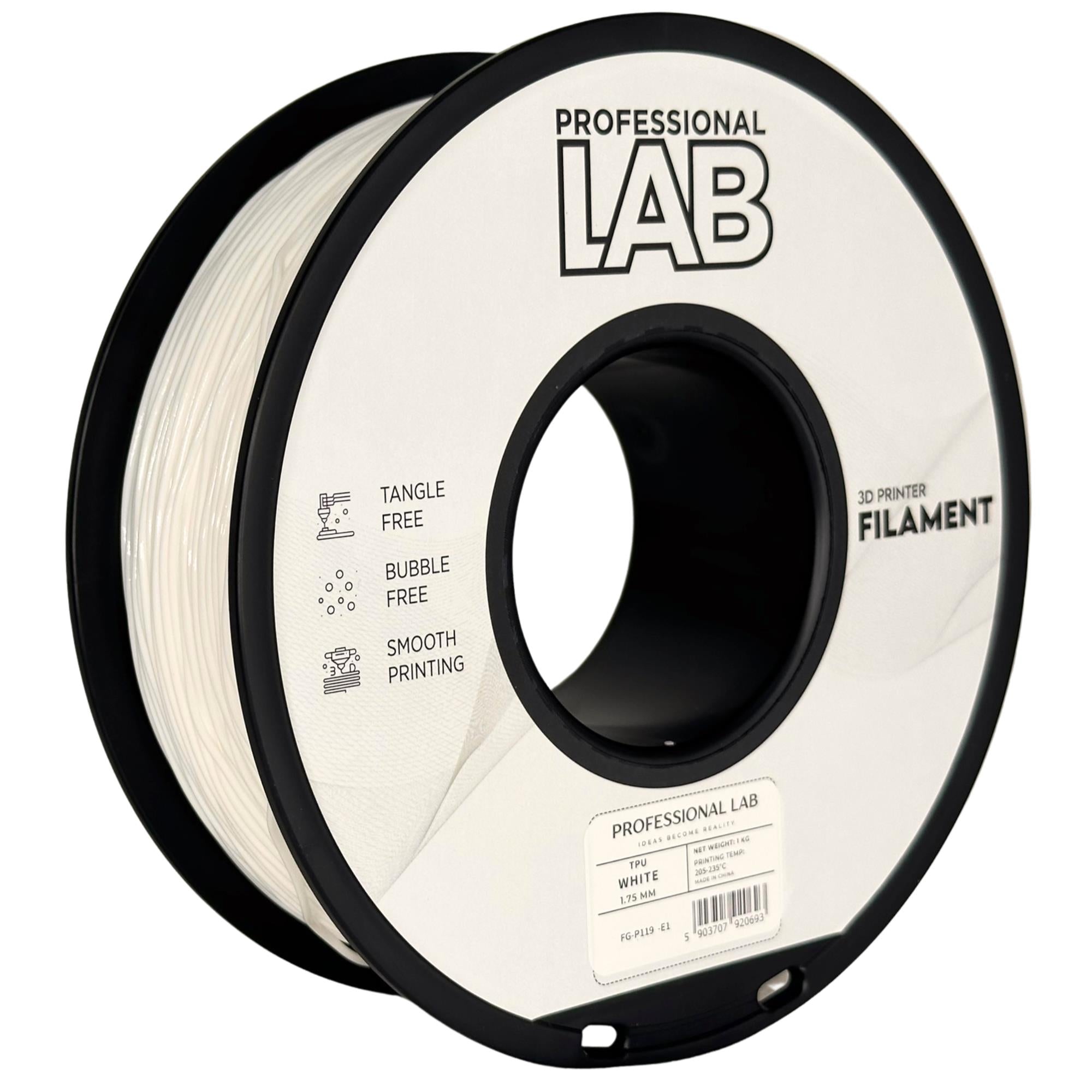 Rolă de filament TPU alb, Prof. Lab, 1,75 mm