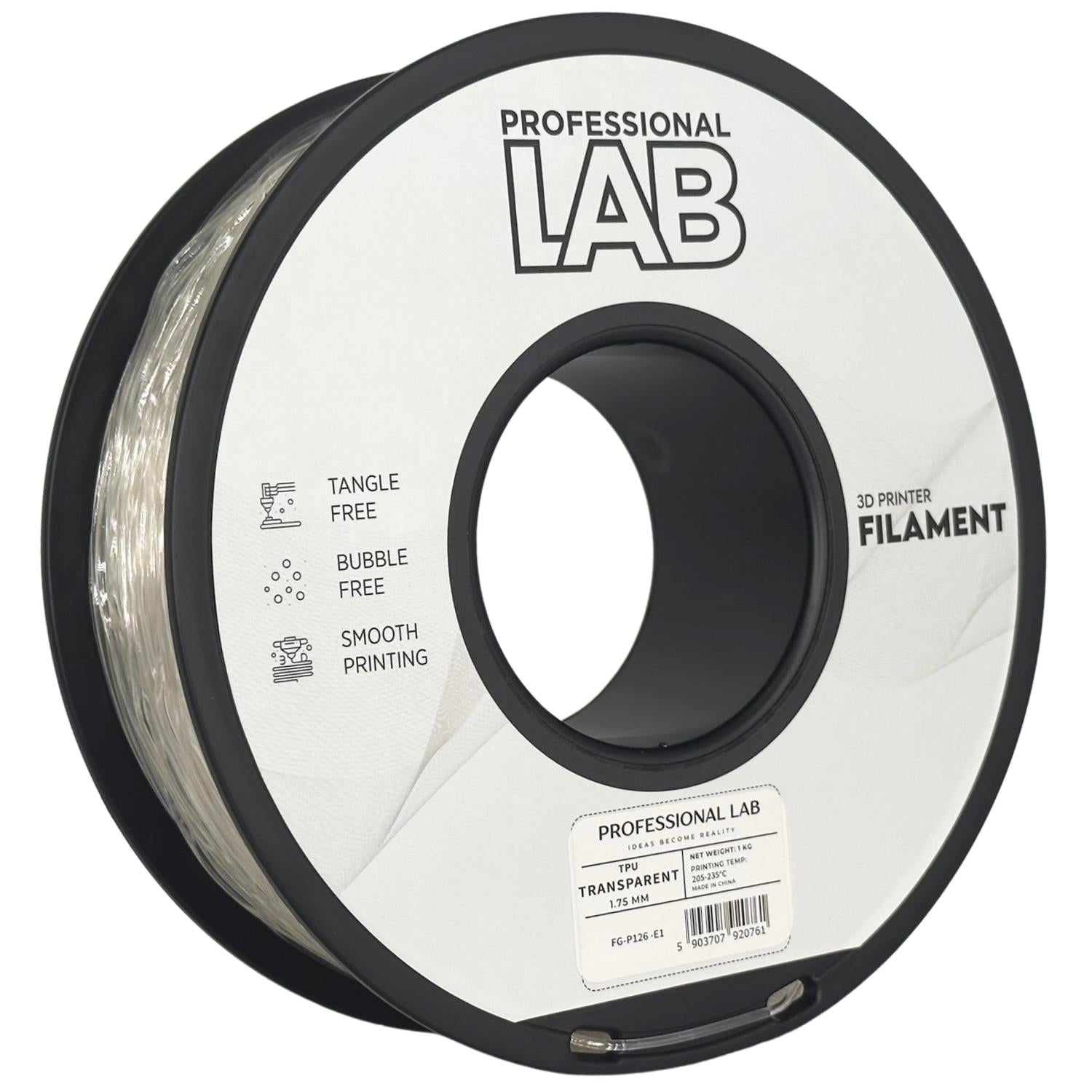 Rolă de filament TPU transparent, Prof. Lab, 1,75 mm