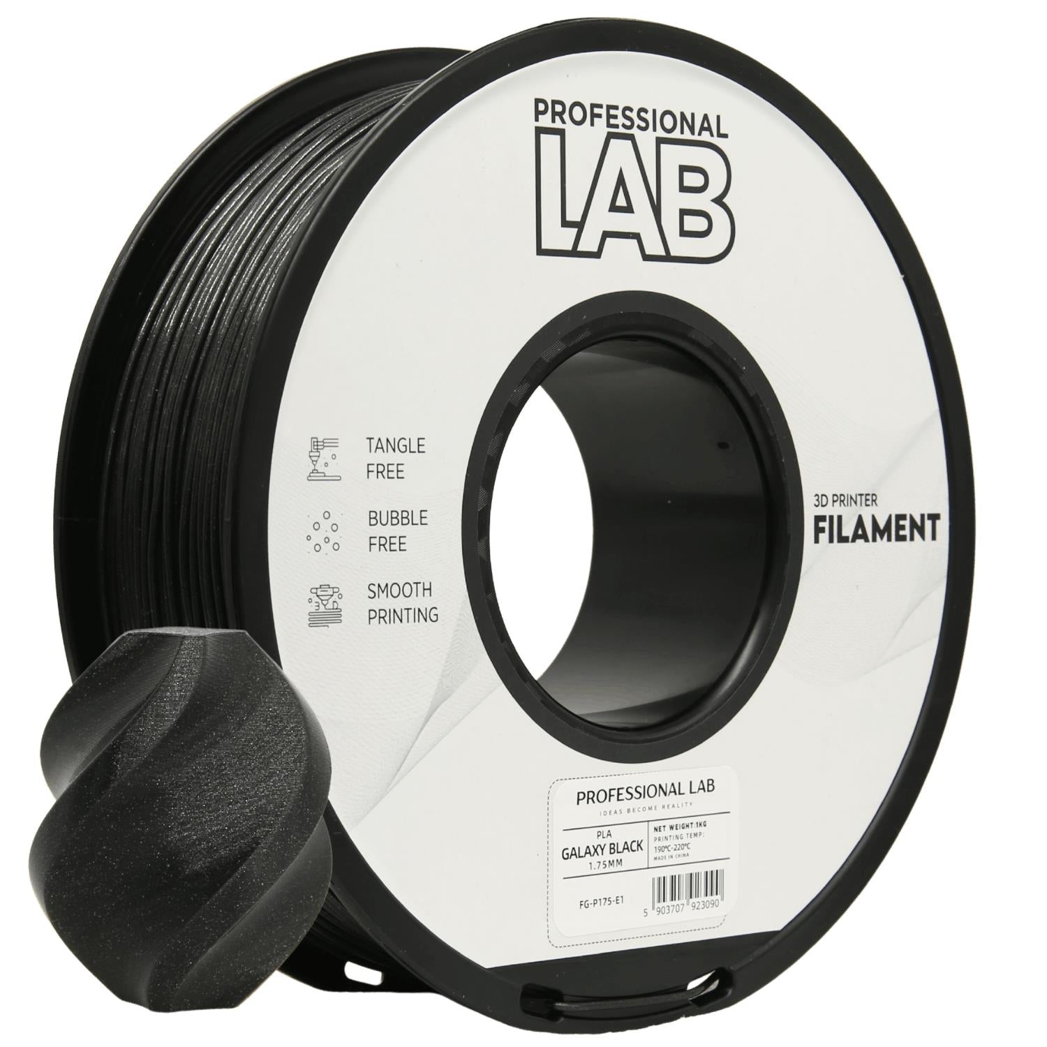 Spool of PLA Galaxy black filament, Prof. Lab, 1.75 mm