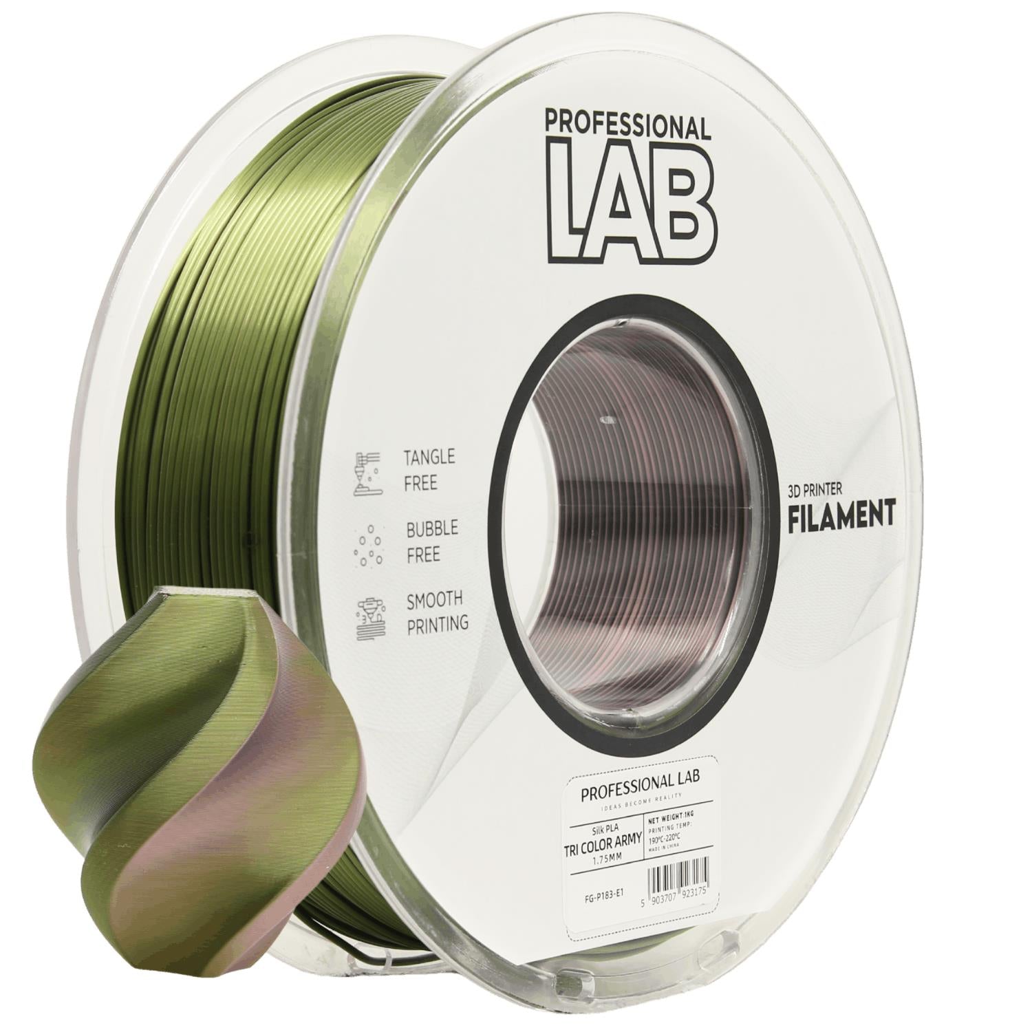 Rolă de filament Silk PLA Tri Color Army, Prof. Lab, 1,75 mm