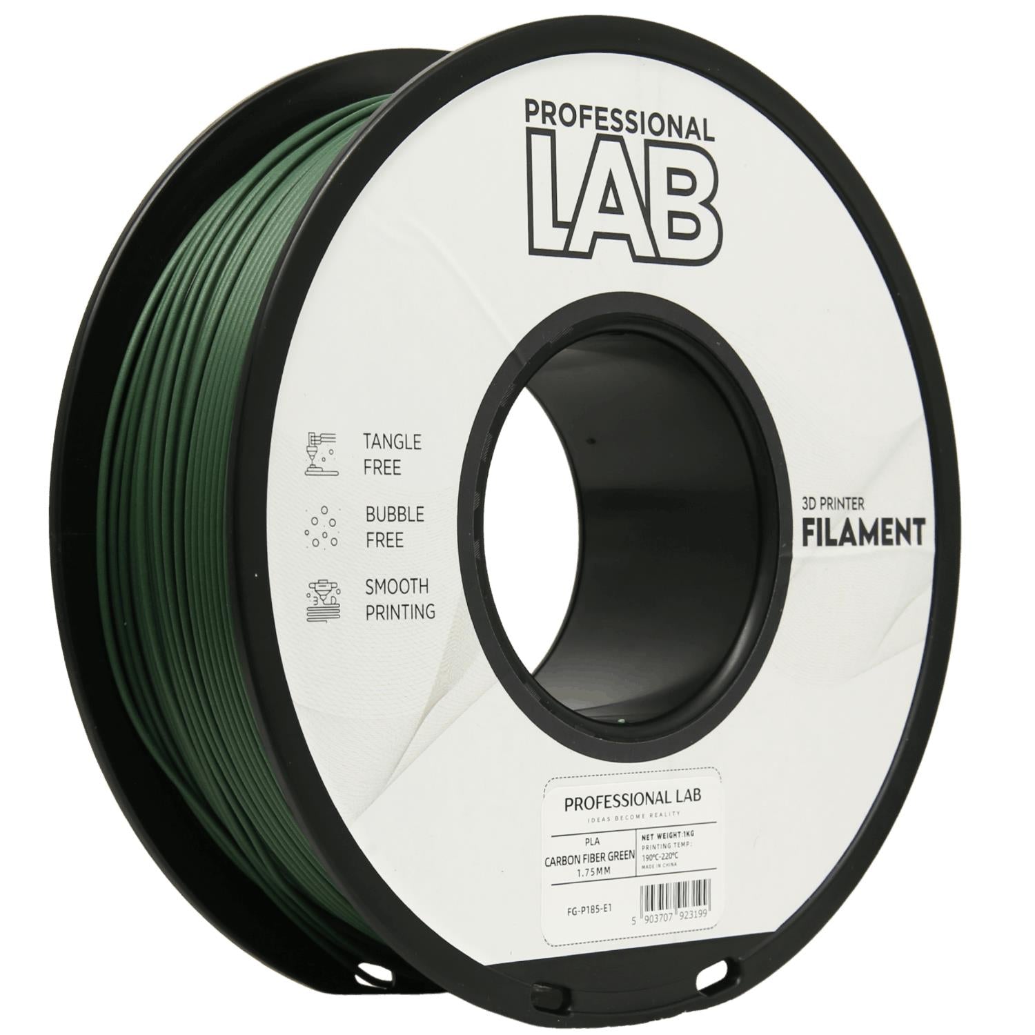 Rolă de filament PLA-CF verde, Prof. Lab, 1,75 mm