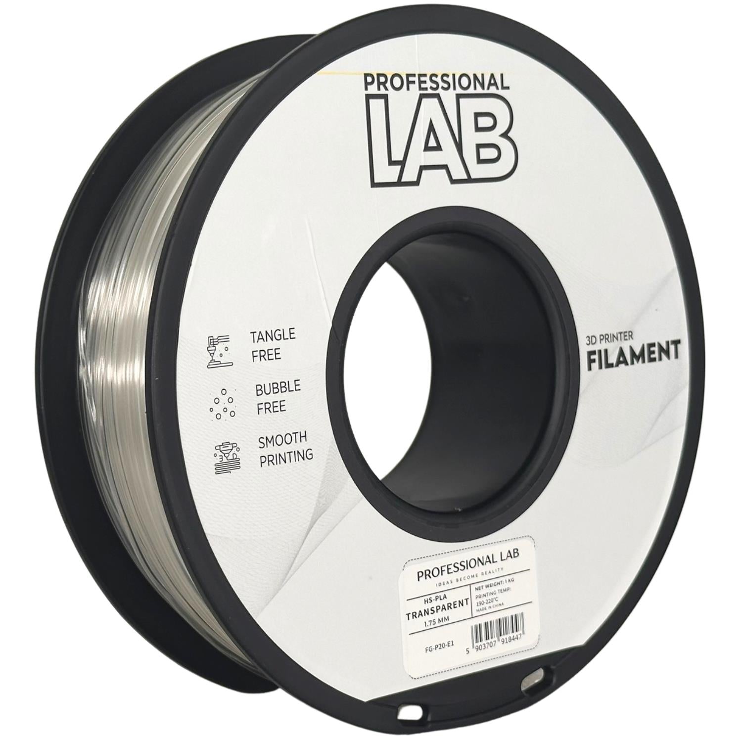 Rolă de filament HS-PLA transparent, Prof. Lab, 1,75 mm