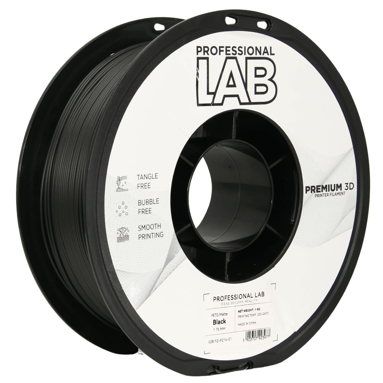 Rolă de filament PETG negru mat, Prof. Lab, 1,75 mm
