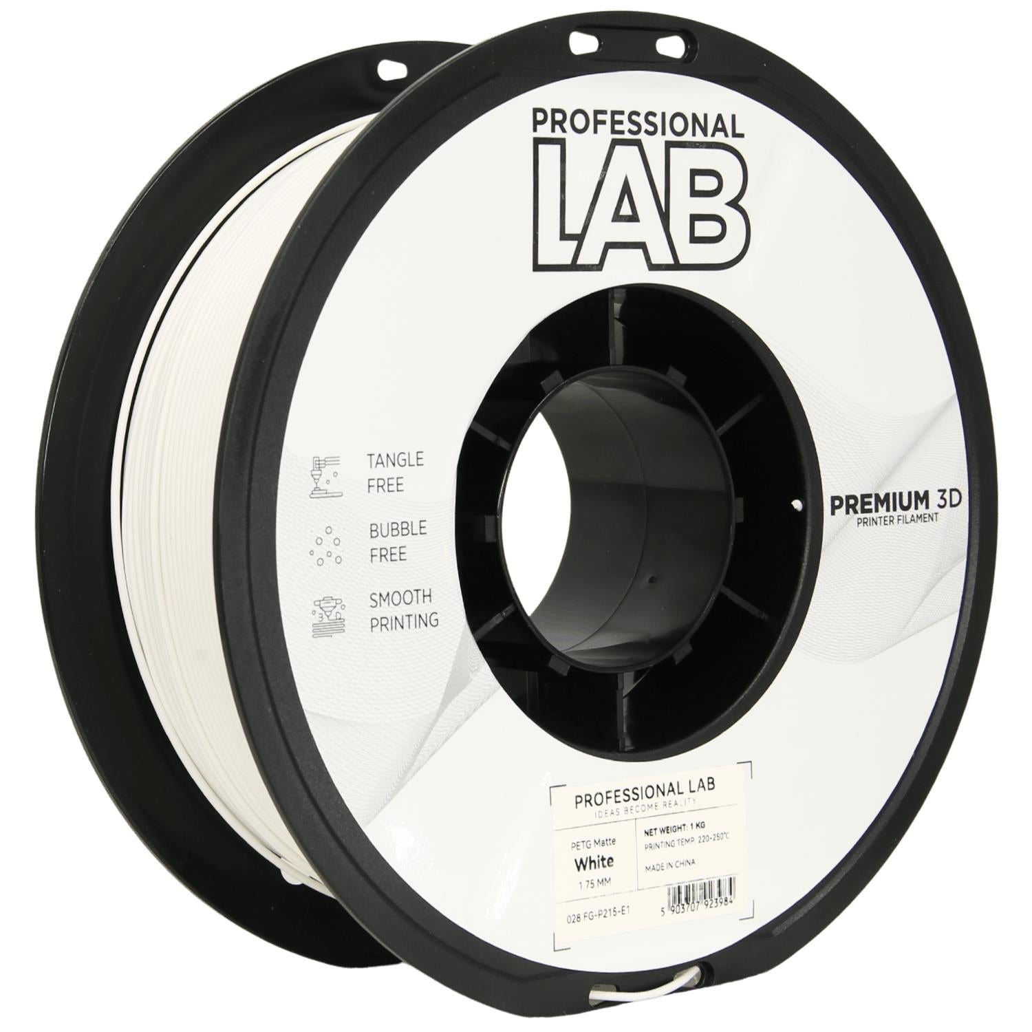 Rolă de filament PETG alb mat, Prof. Lab, 1,75 mm