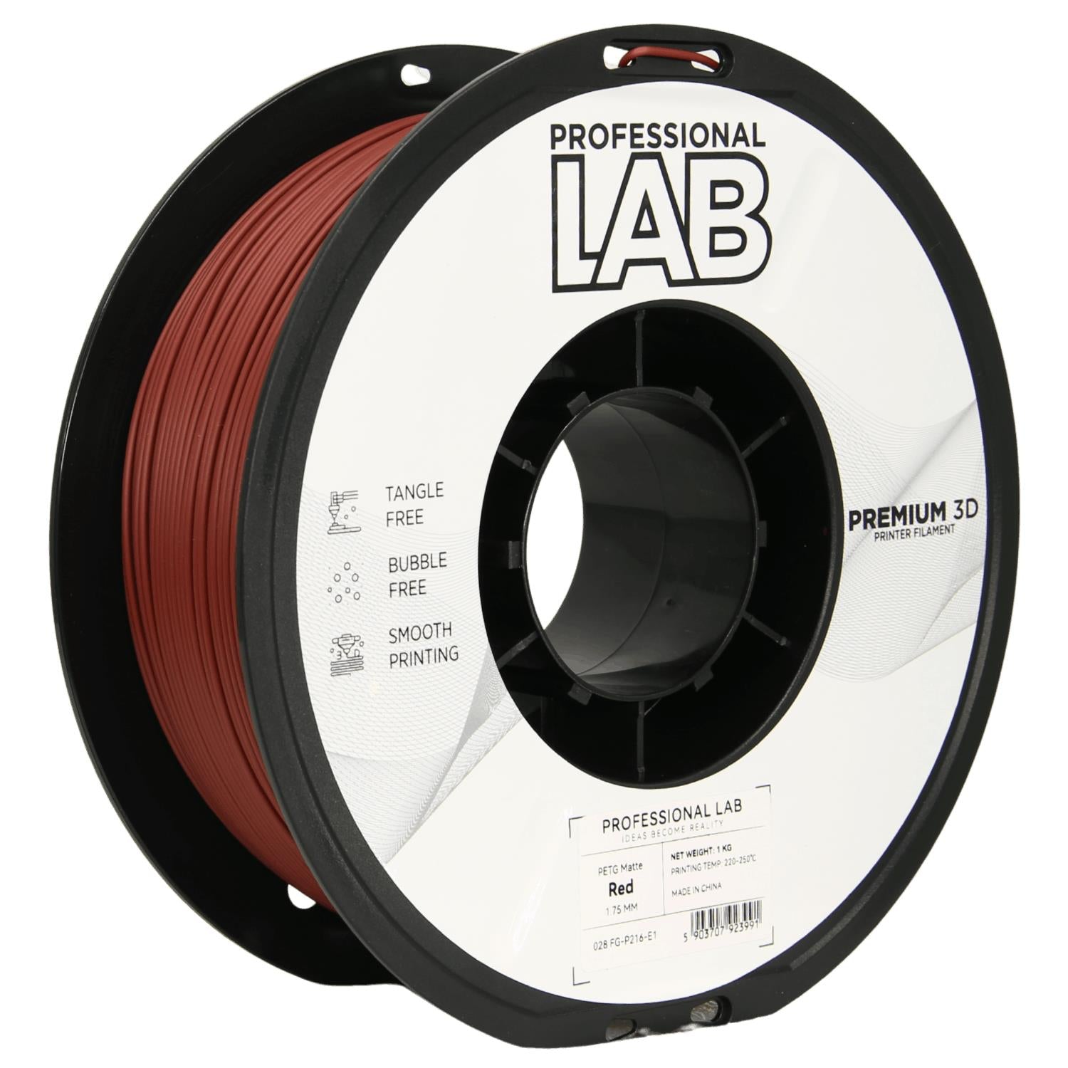 Rolă de filament PETG roșu mat, Prof. Lab, 1,75 mm