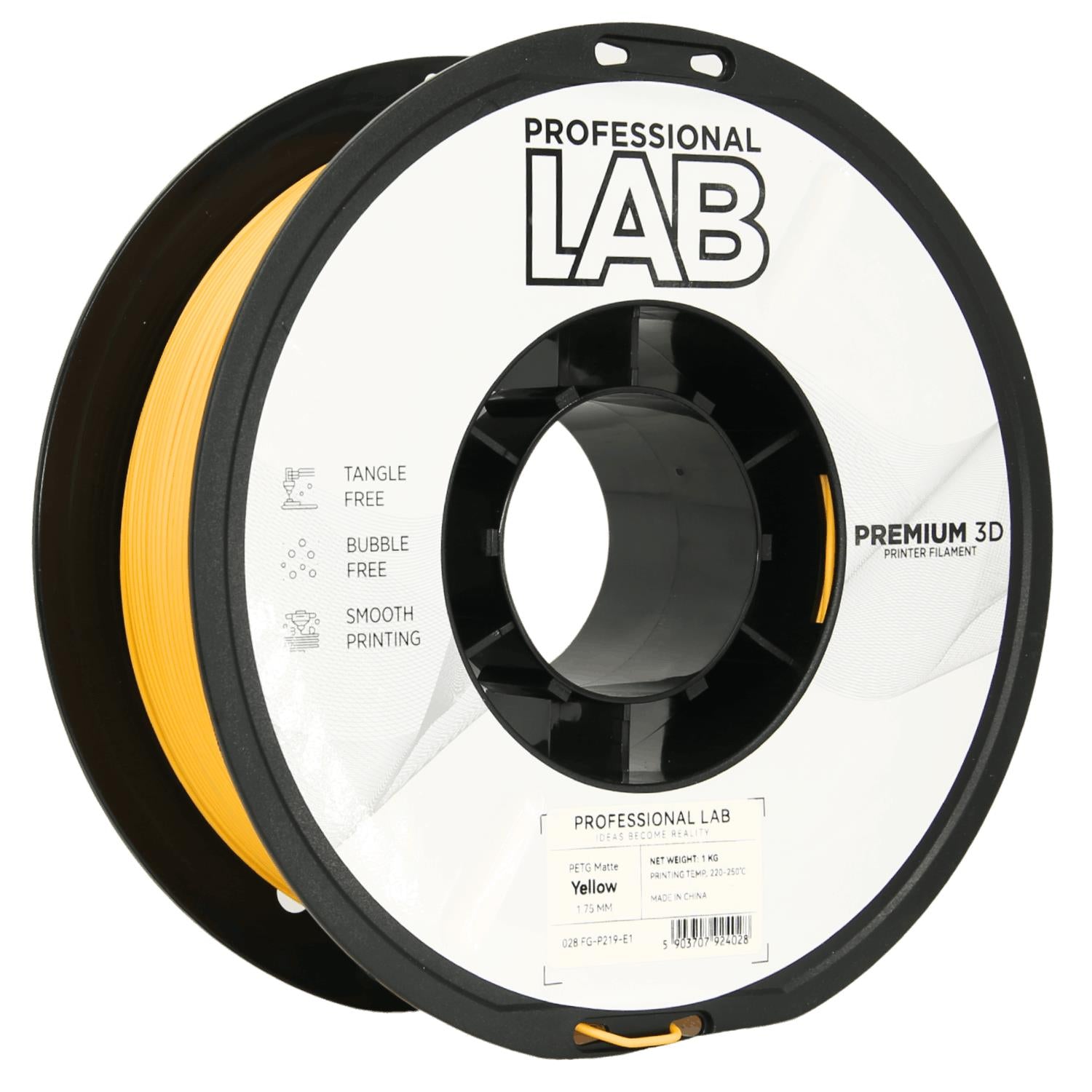 Rolă de filament PETG galben mat, Prof. Lab, 1,75 mm