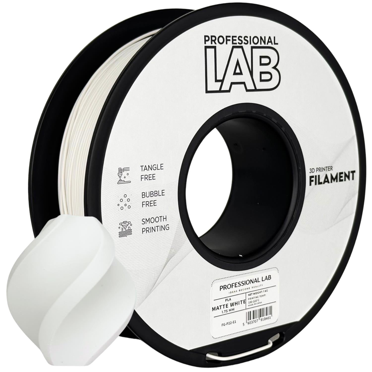 Rolă de filament PLA alb mat, Prof. Lab, 1,75 mm