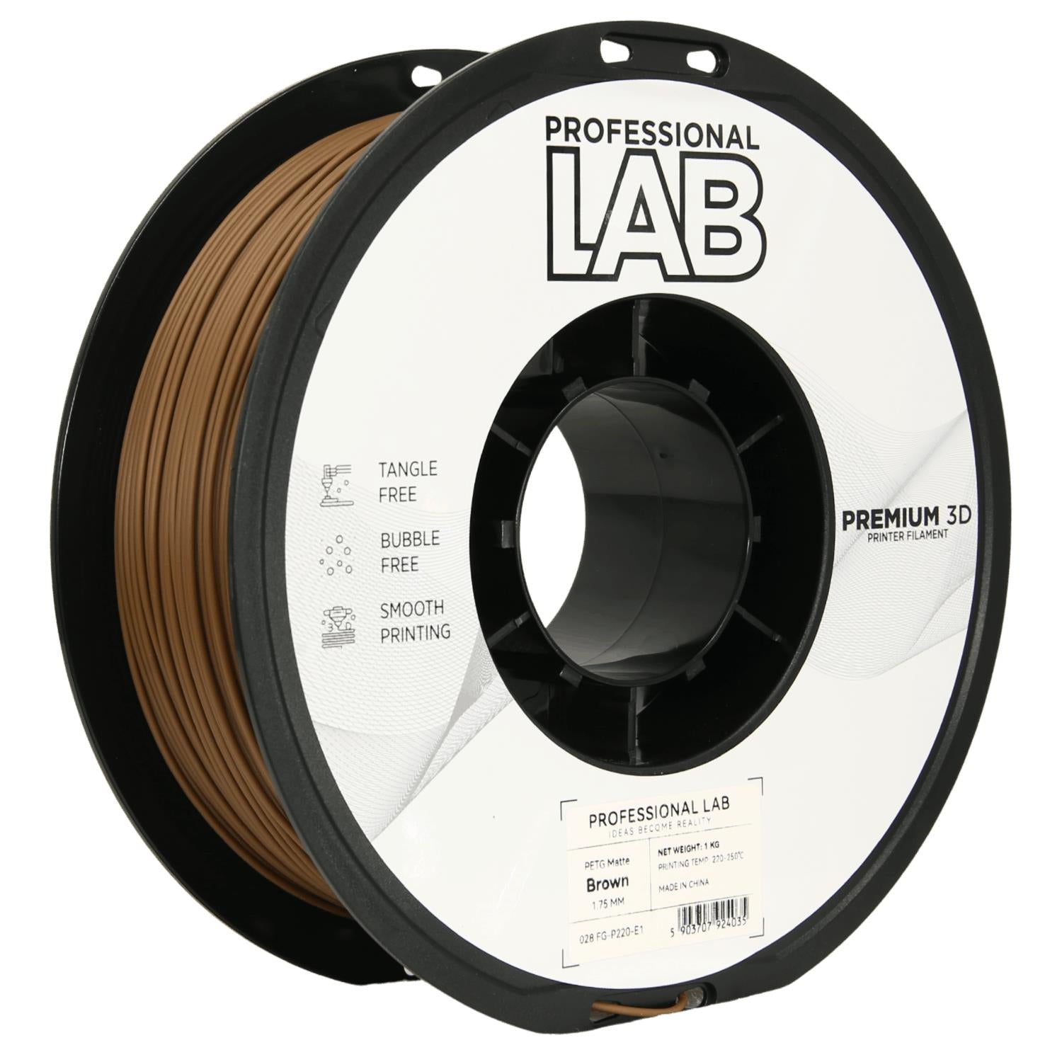 Rolă de filament PETG maro mat, Prof. Lab, 1,75 mm