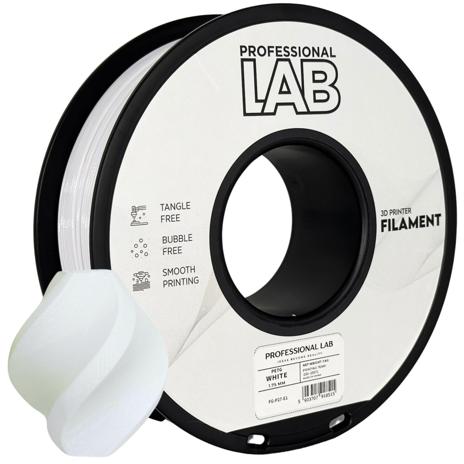 Spool of PETG white filament, Prof. Lab, 1.75 mm