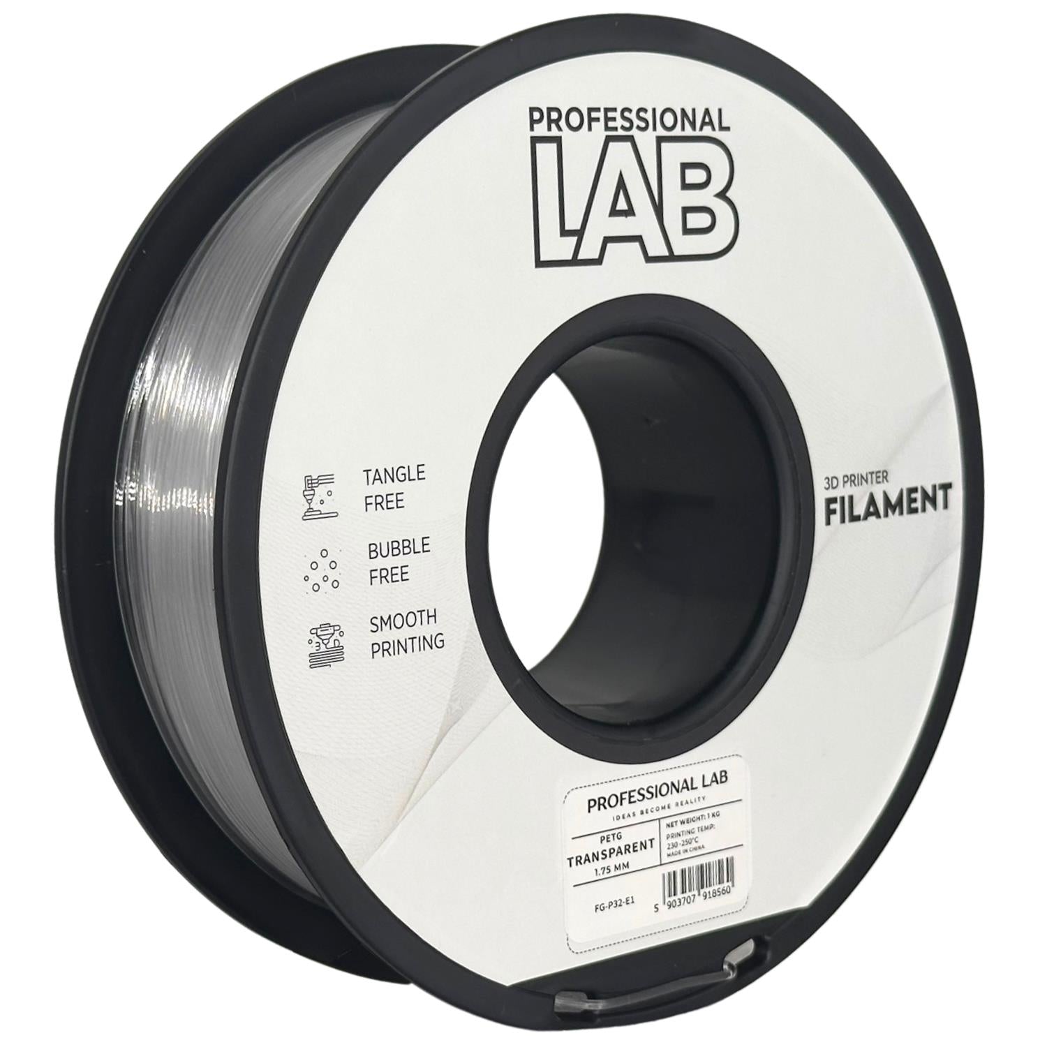Rolă de filament PETG transparent, Prof. Lab, 1,75 mm