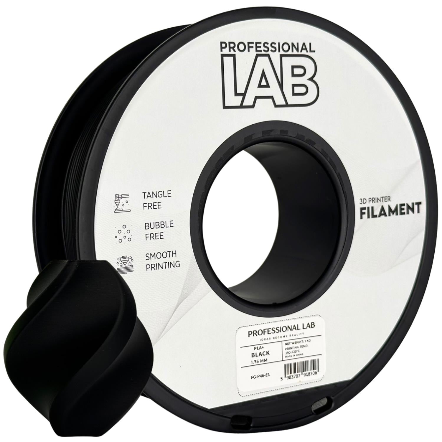 Rolă de filament PLA+ negru, Prof. Lab, 1,75 mm