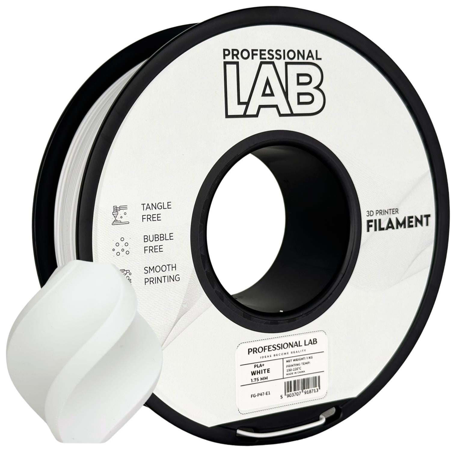 Spool of PLA+ white filament, Prof. Lab, 1.75 mm