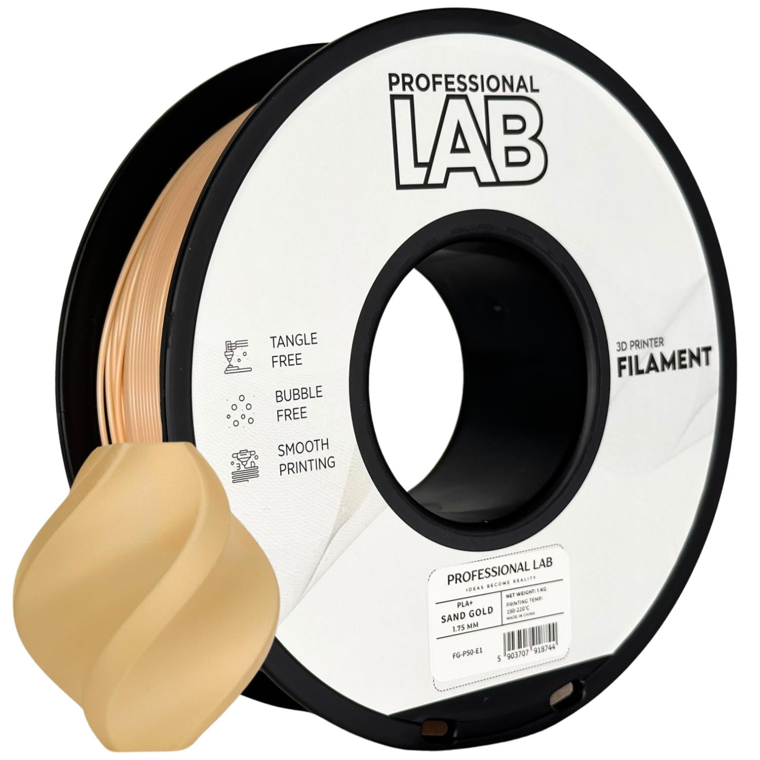 Rolă de filament PLA+ auriu nisipiu, Prof. Lab, 1,75 mm