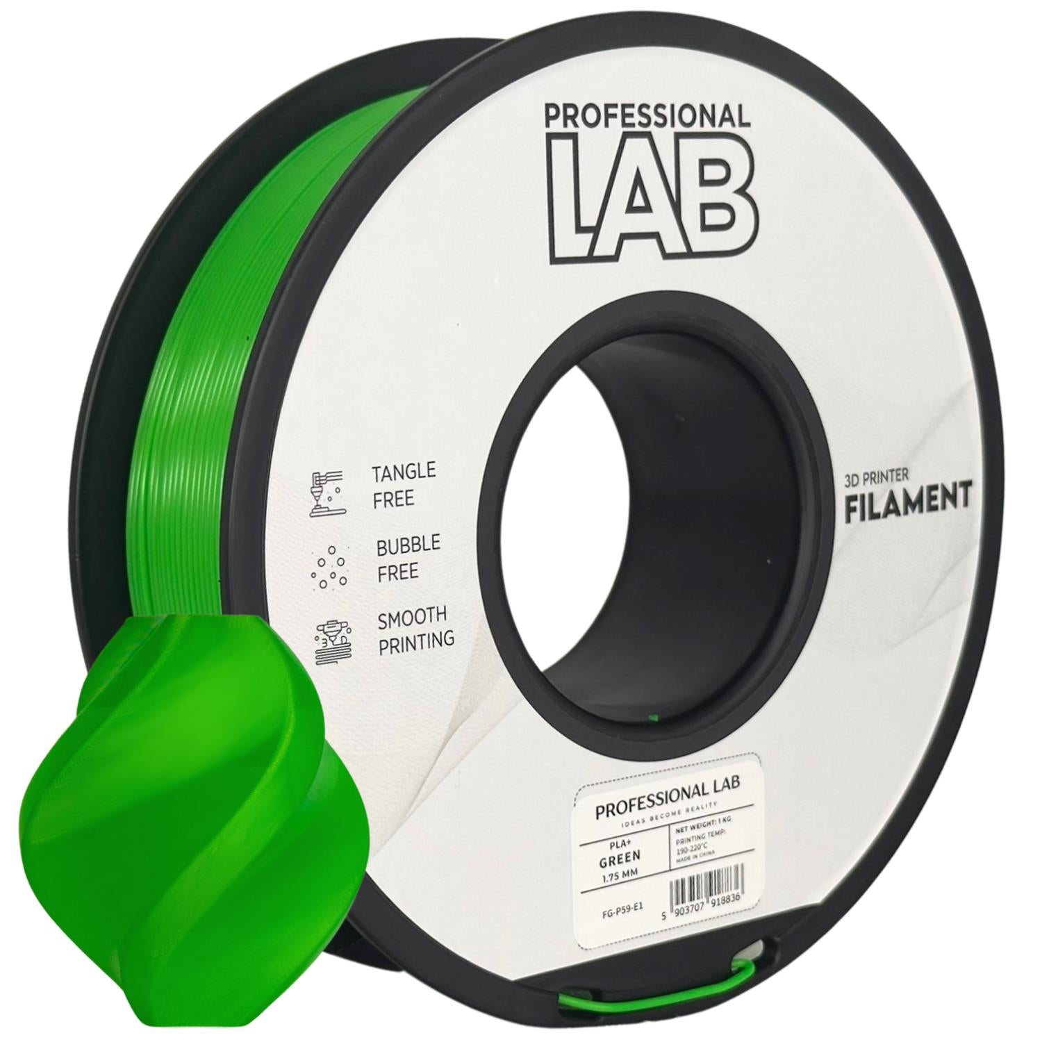 Rolă de filament PLA+ verde, Prof. Lab, 1,75 mm