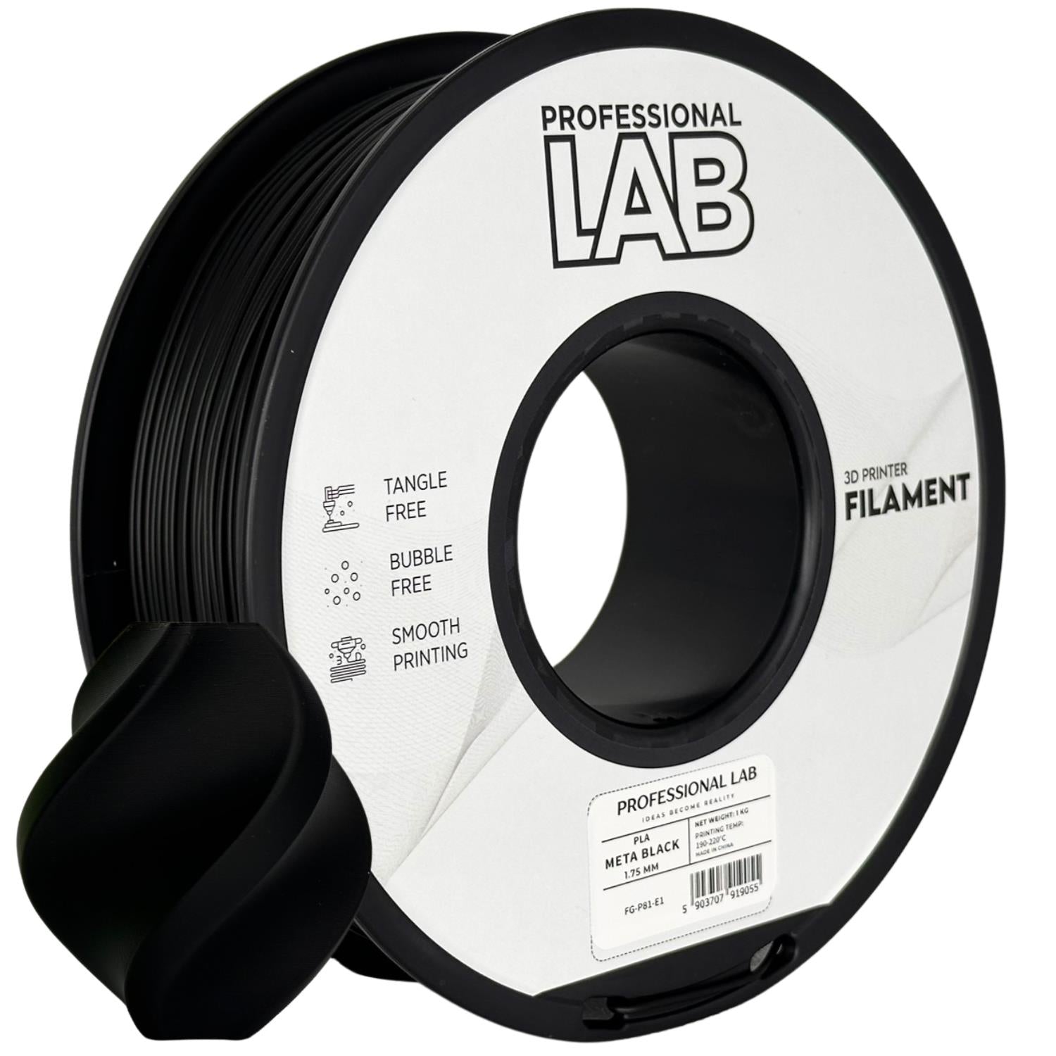 Rolă de filament PLA META negru, Prof. Lab, 1,75 mm