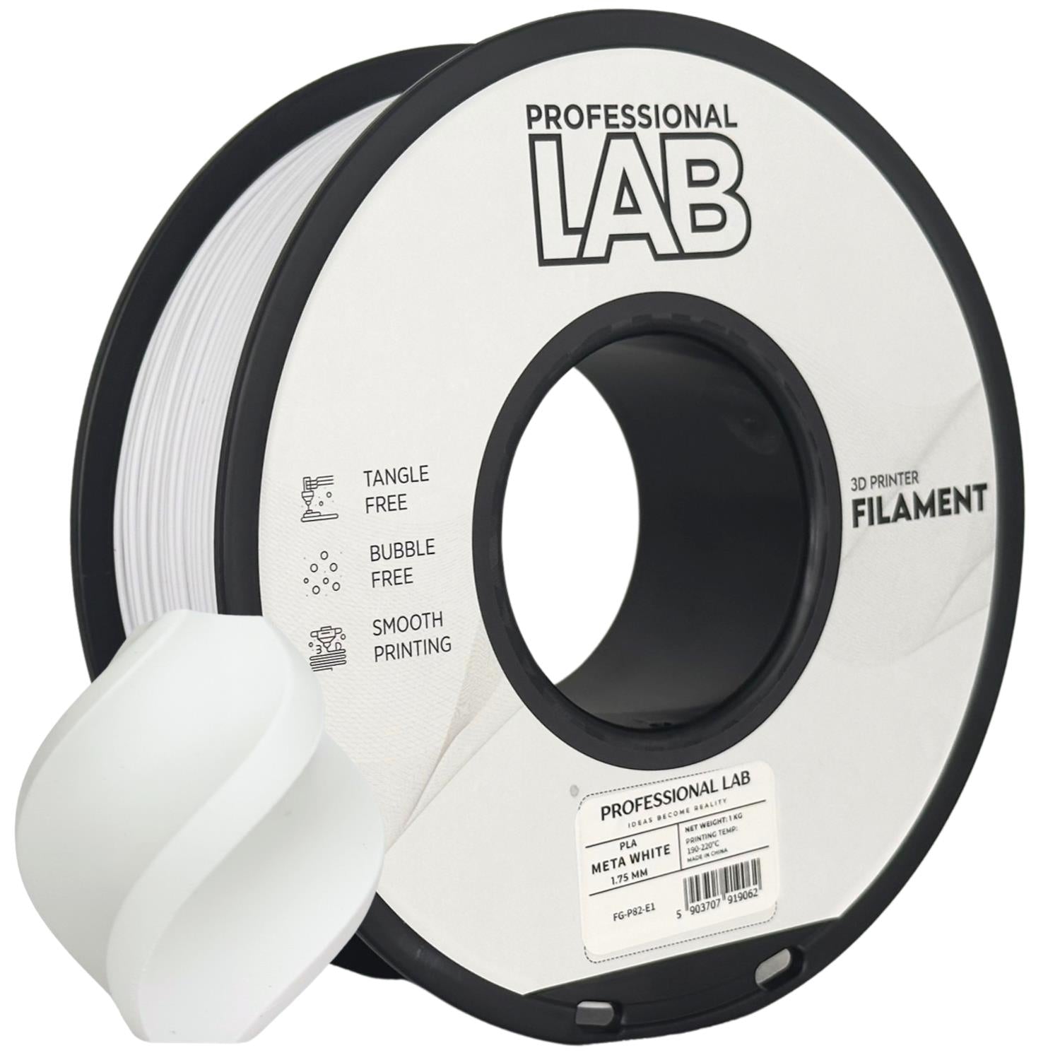 Rolă de filament PLA META alb, Prof. Lab, 1,75 mm
