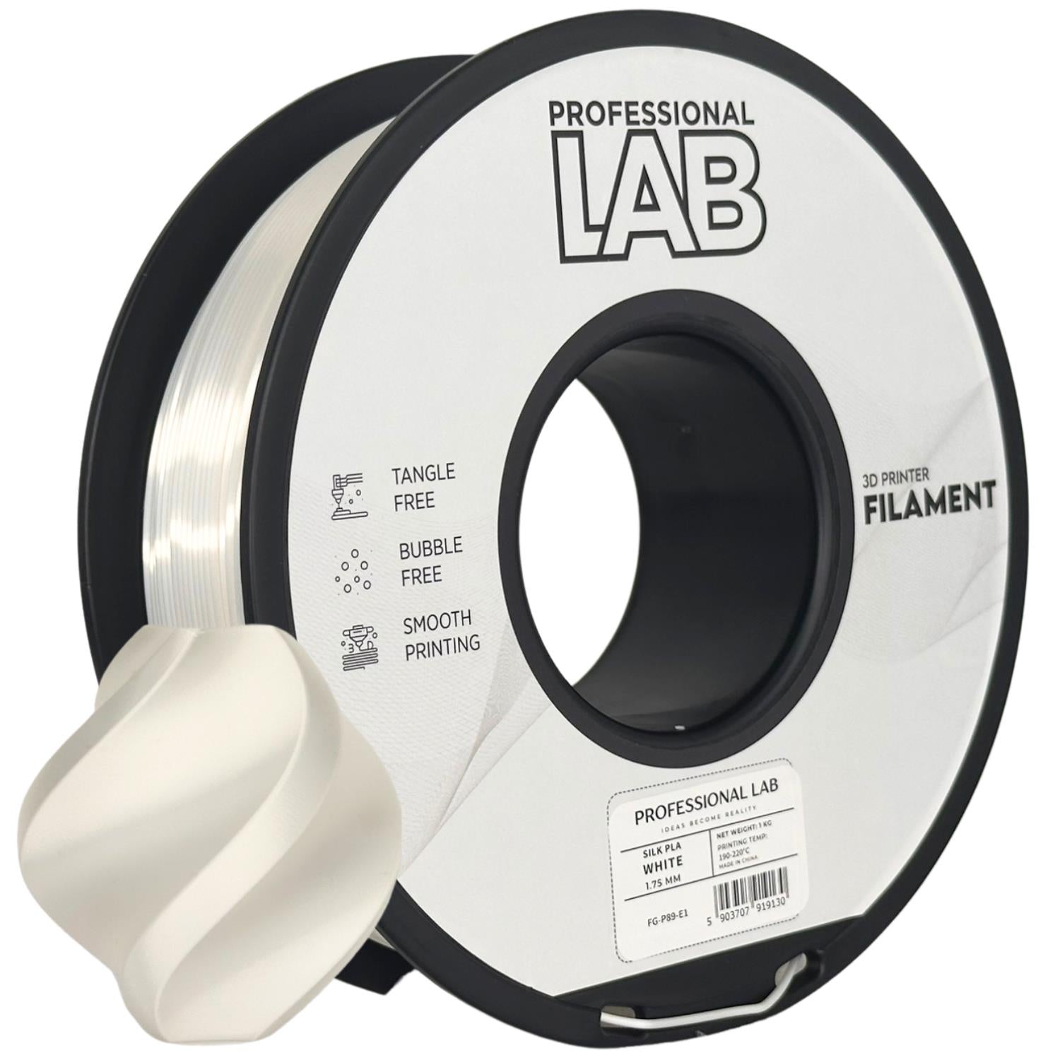 Spool of Silk PLA white filament, Prof. Lab, 1.75 mm