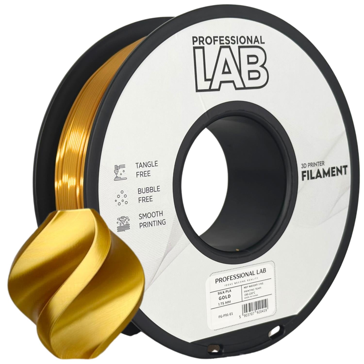Rolă de filament Silk PLA auriu, Prof. Lab, 1,75 mm
