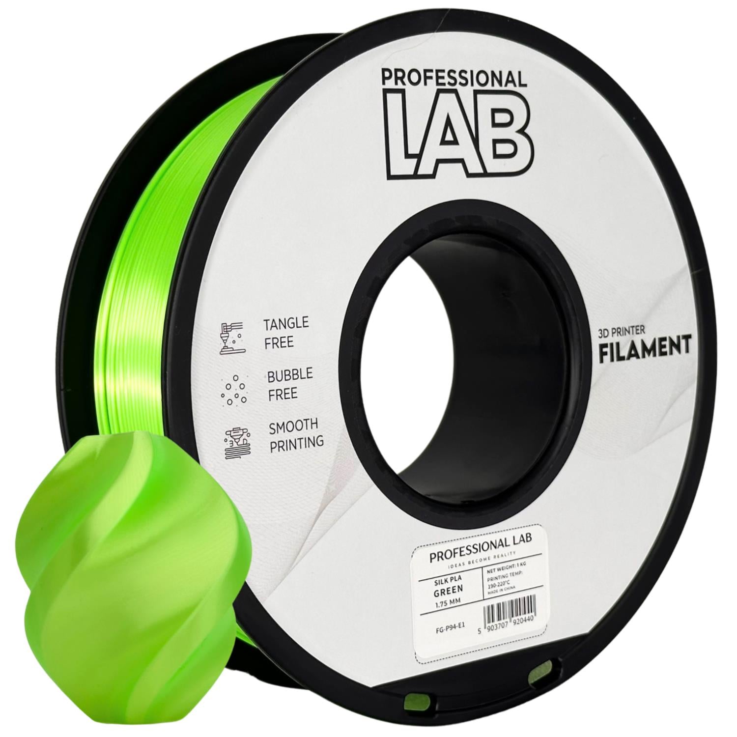 Rolă de filament Silk PLA verde, Prof. Lab, 1,75 mm