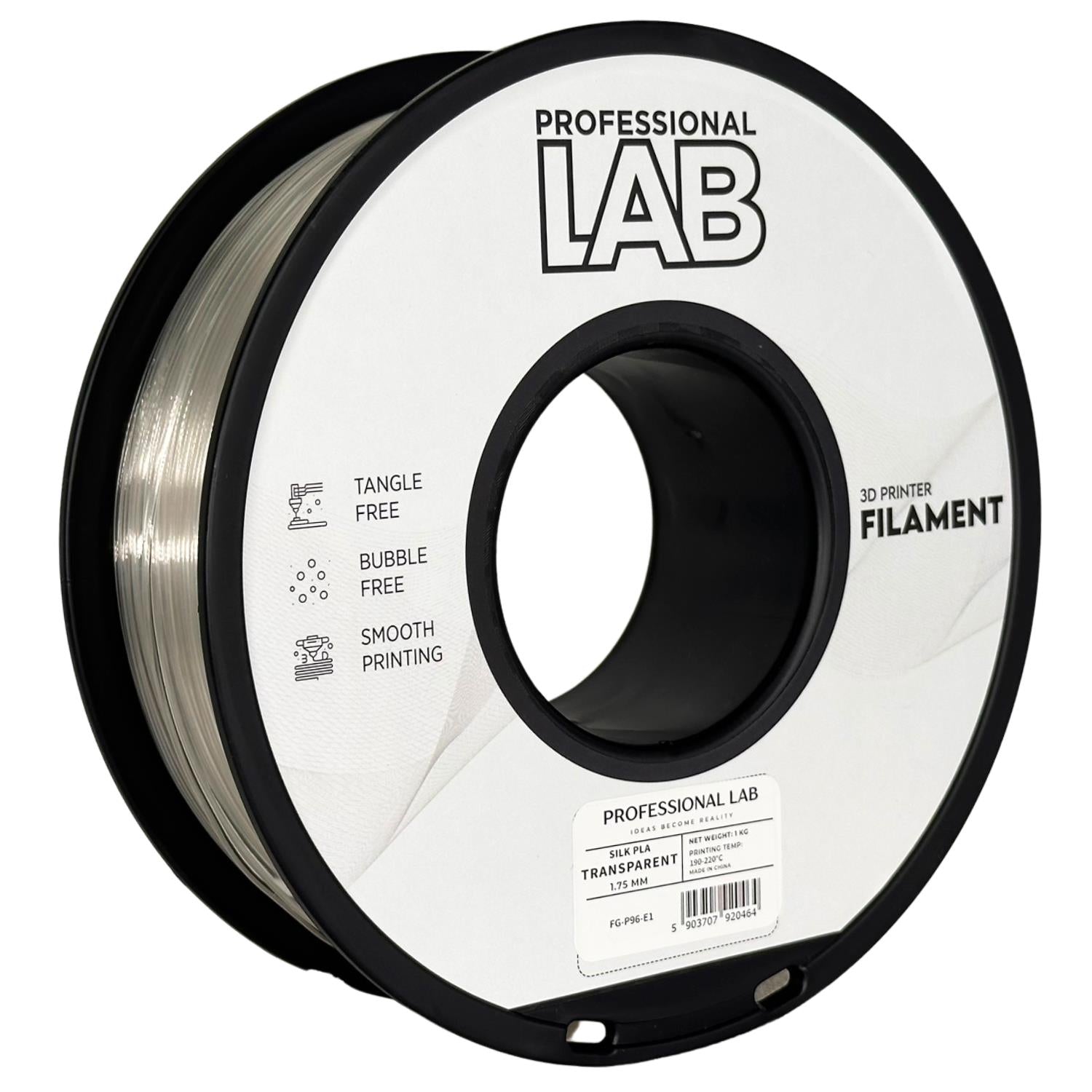 Rolă de filament Silk PLA transparent, Prof. Lab, 1,75 mm