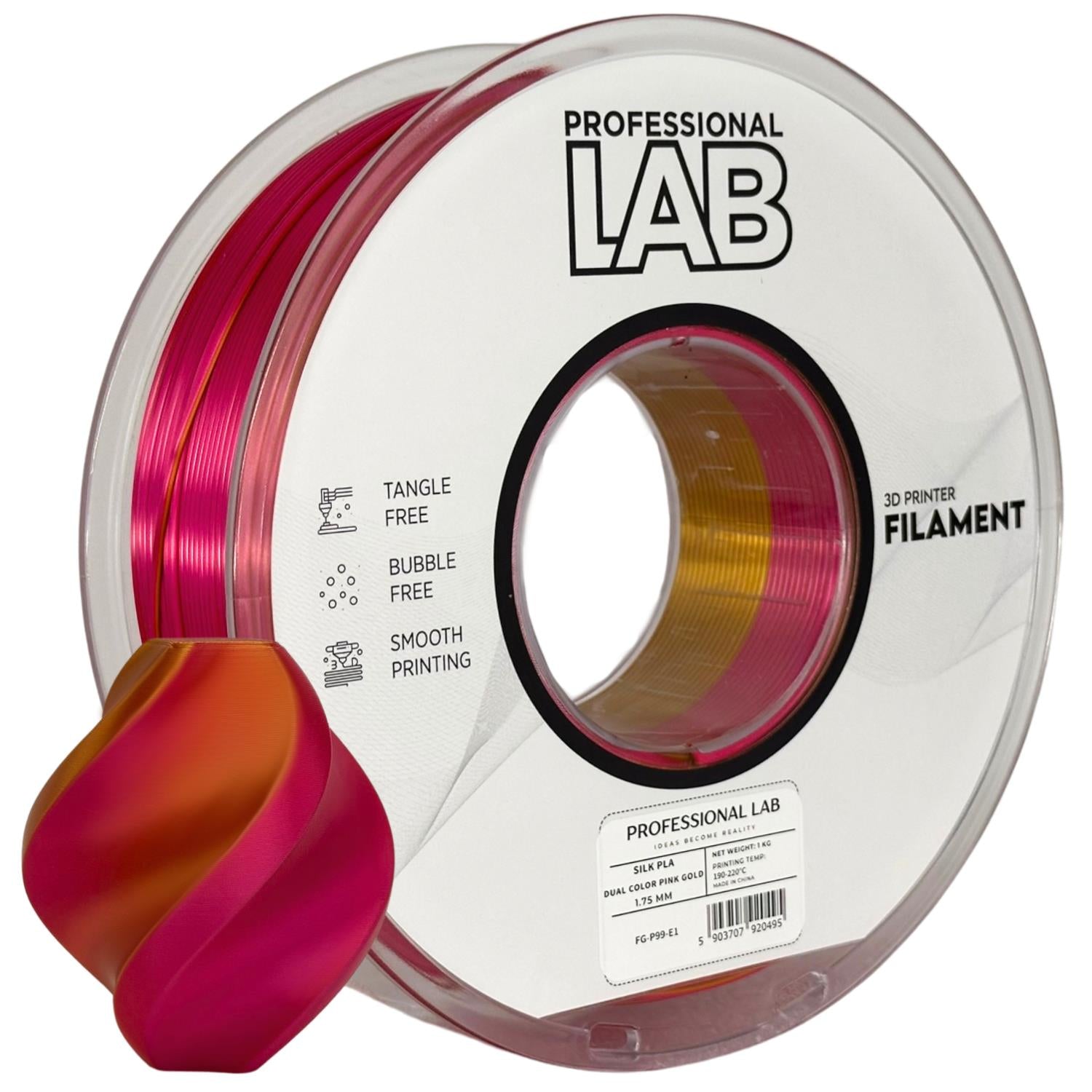 Rolă de filament Silk PLA Dual Color roz auriu, Prof. Lab, 1,75 mm