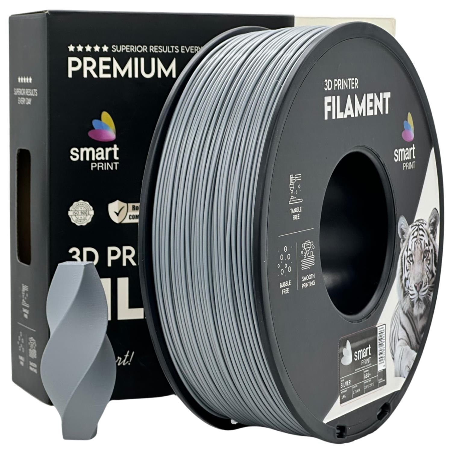 Spool of ABS+ silver filament, Smart Print, 1.75 mm