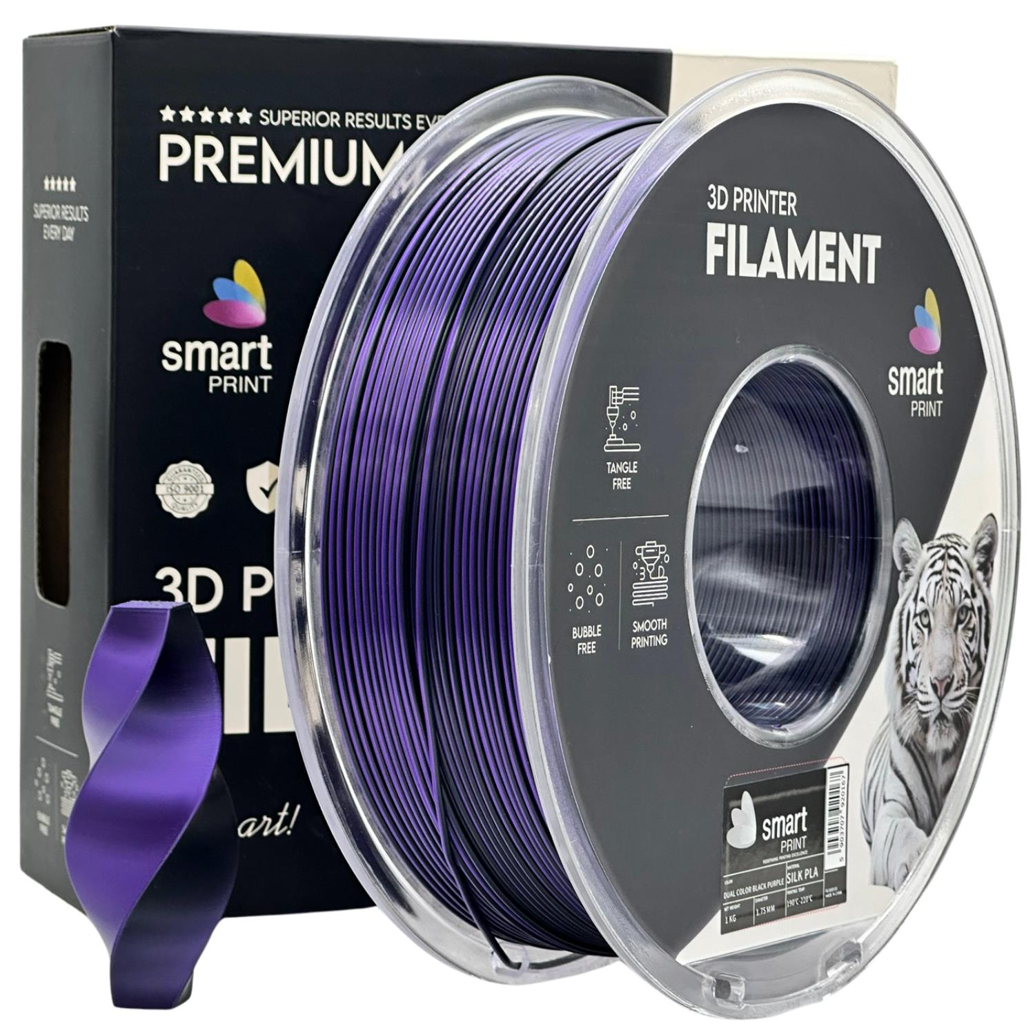 Spool of Silk PLA Dual Color black purple filament, Smart Print, 1.75 mm