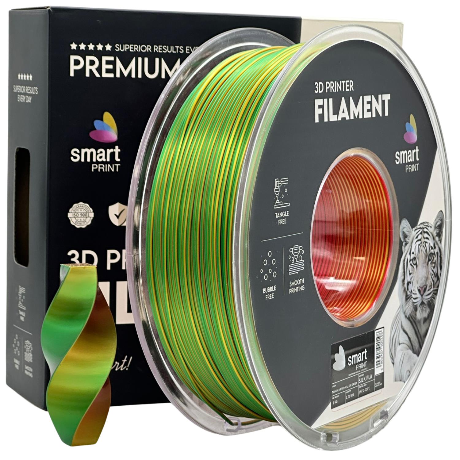 Rolă de filament Silk PLA Tri Color roșu galben verde, Smart Print, 1,75 mm