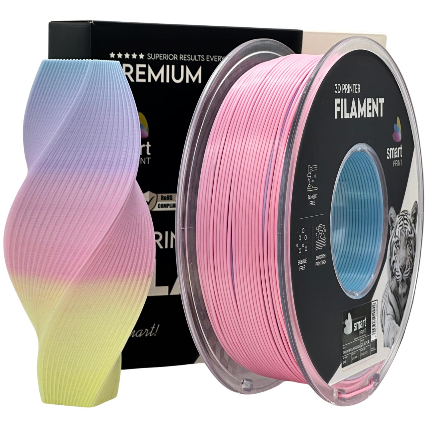 Rolă de filament Silk PLA curcubeu deschis, Smart Print, 1,75 mm