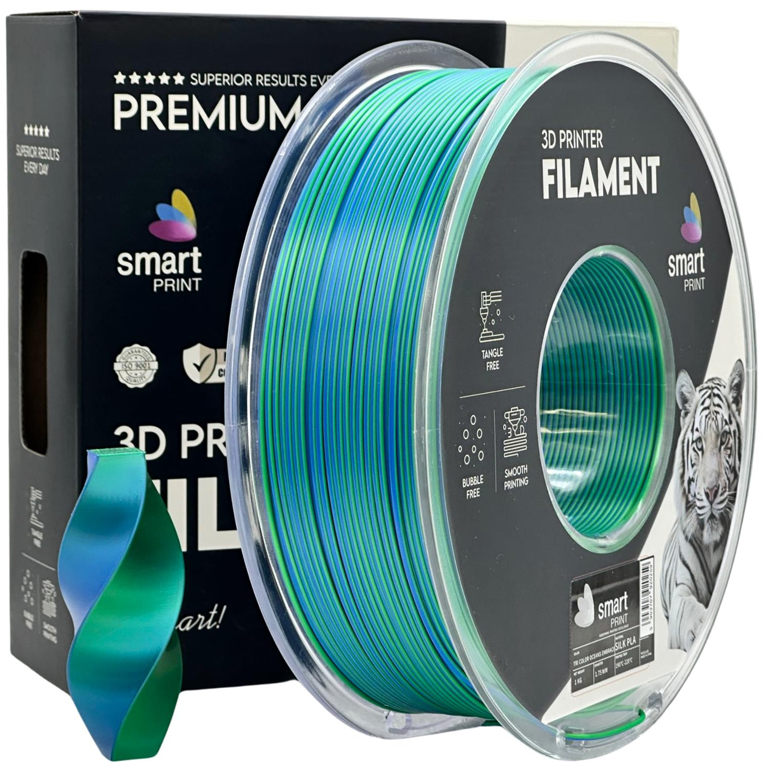Rolă de filament Silk PLA Tri Color Oceans Embrace, Smart Print, 1,75 mm