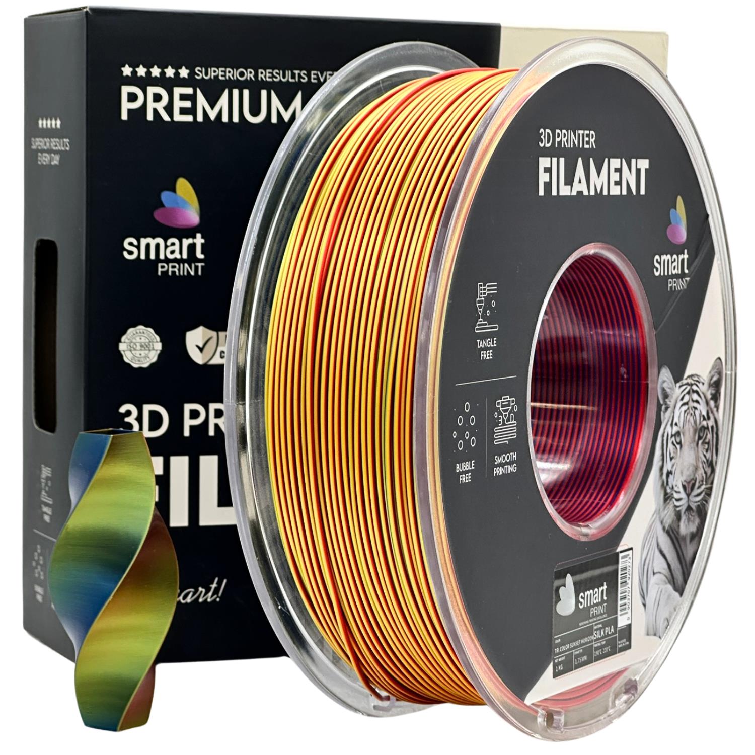 Rolă de filament Silk PLA Tri Color Sunset Horizon, Smart Print, 1,75 mm