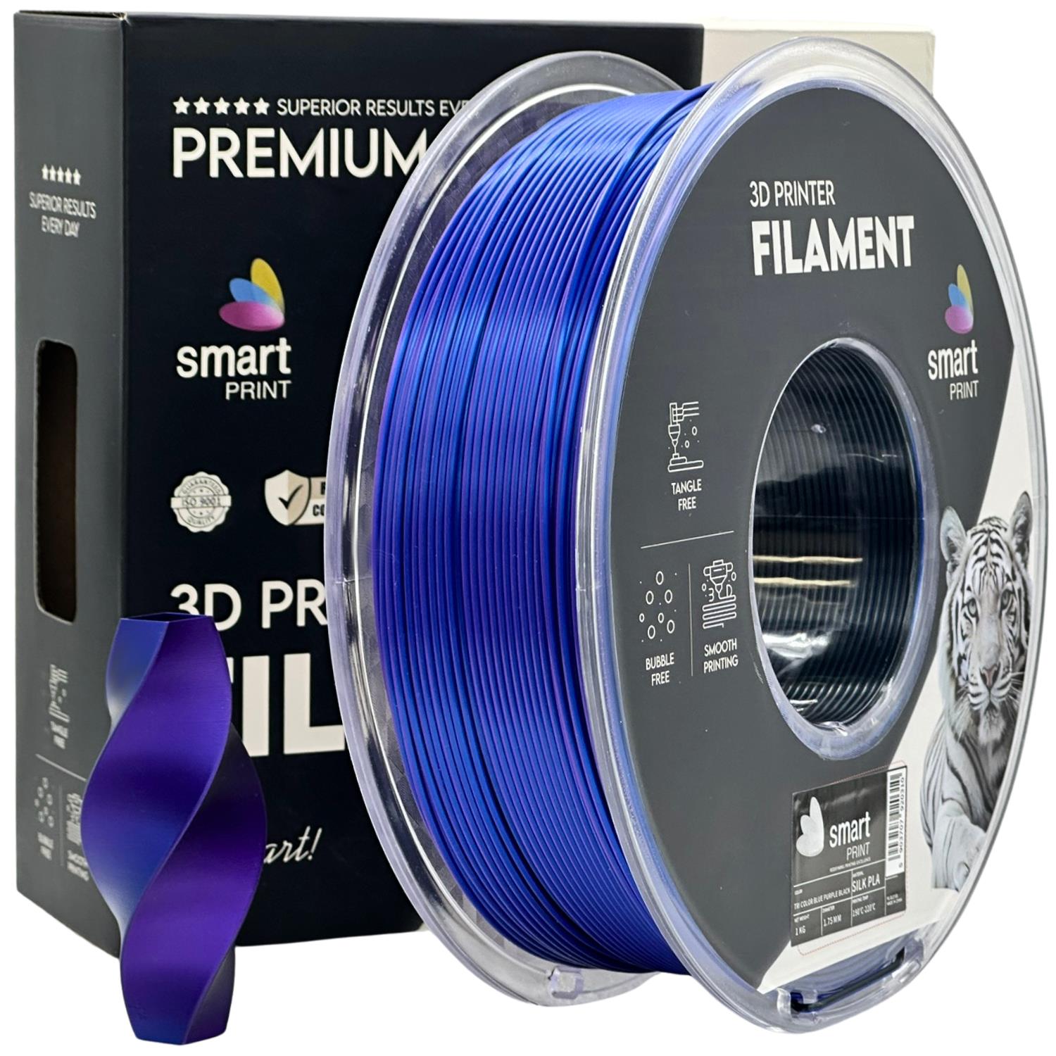 Rolă de filament Silk PLA Tri Color albastru violet negru, Smart Print, 1,75 mm