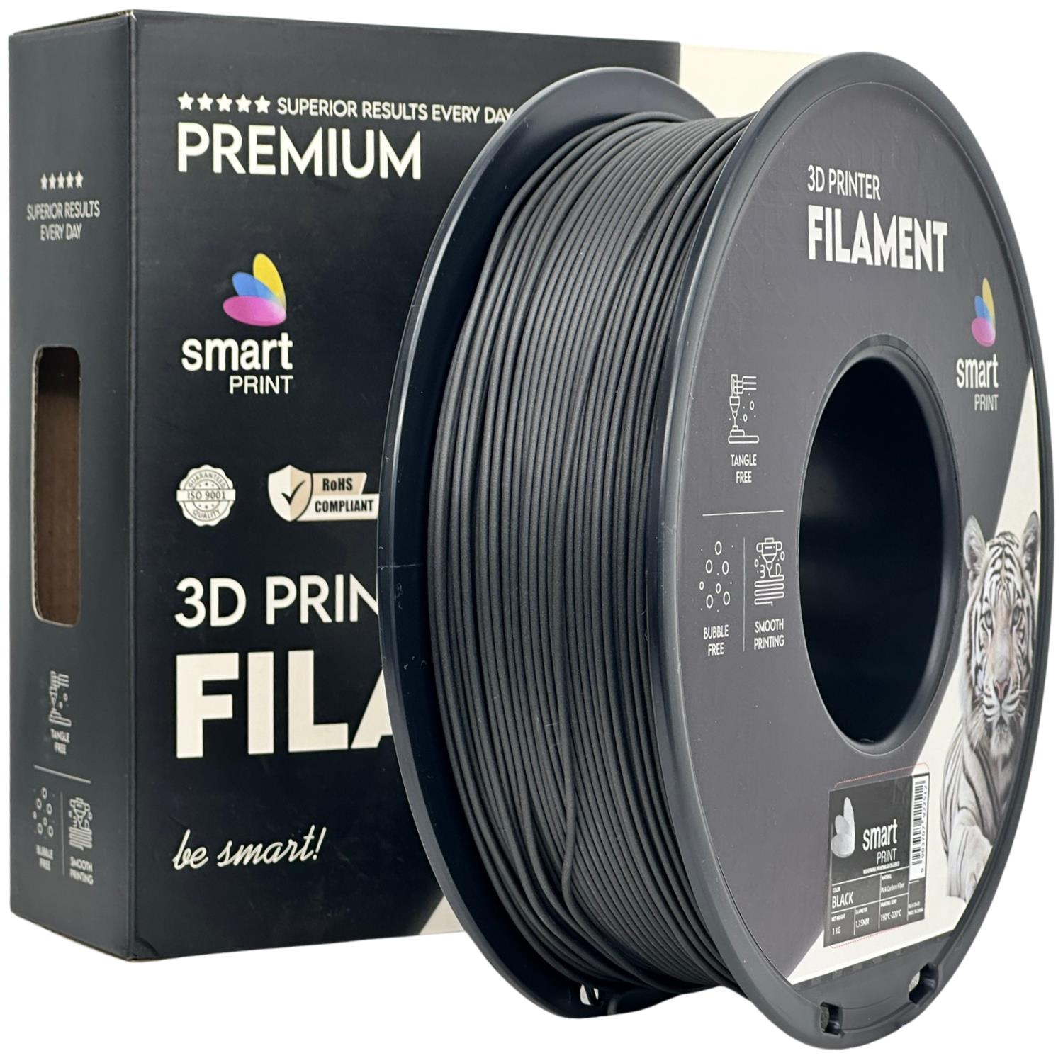 Spool of PLA-CF black filament, Smart Print, 1.75 mm