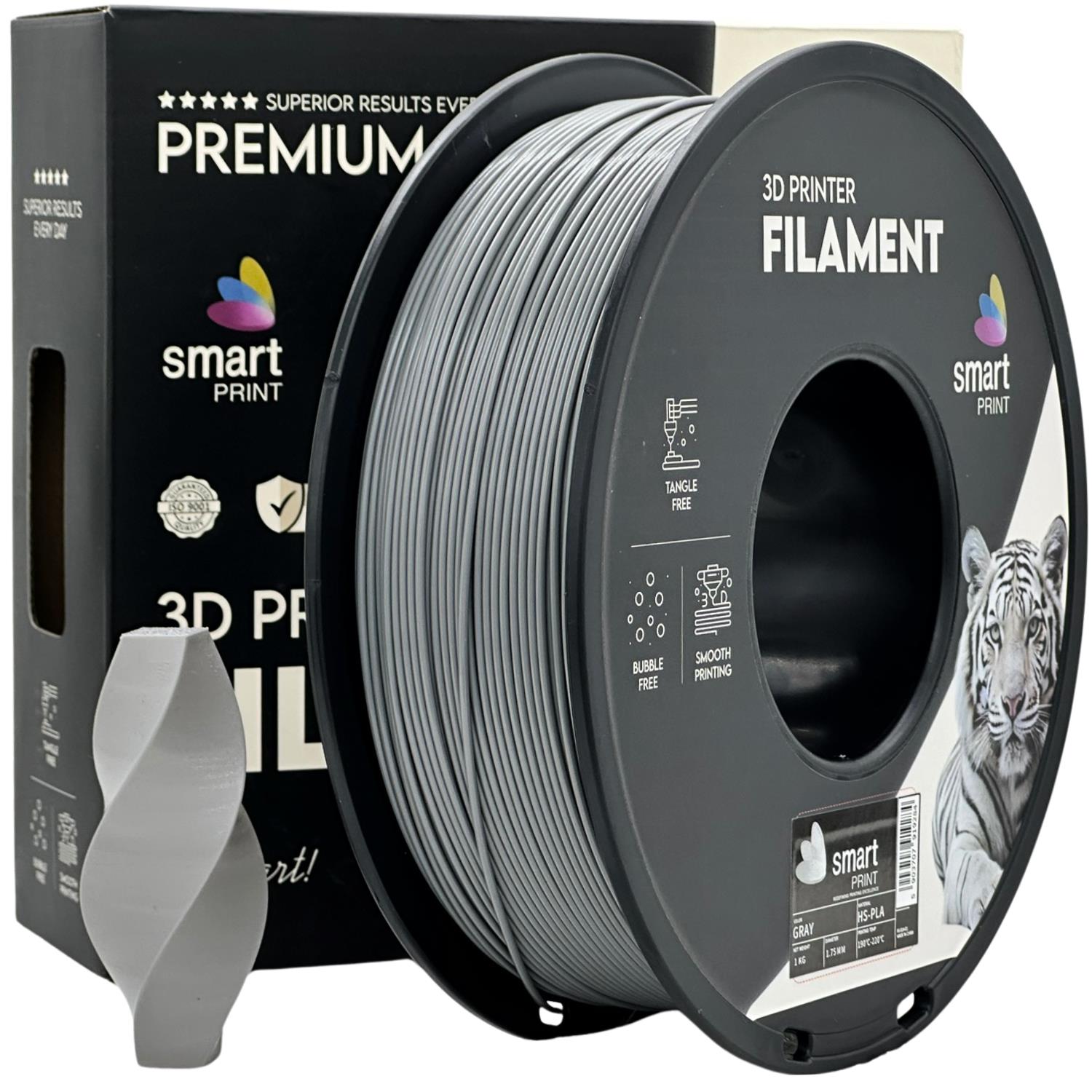 Spool of HS-PLA grey filament, Smart Print, 1.75 mm