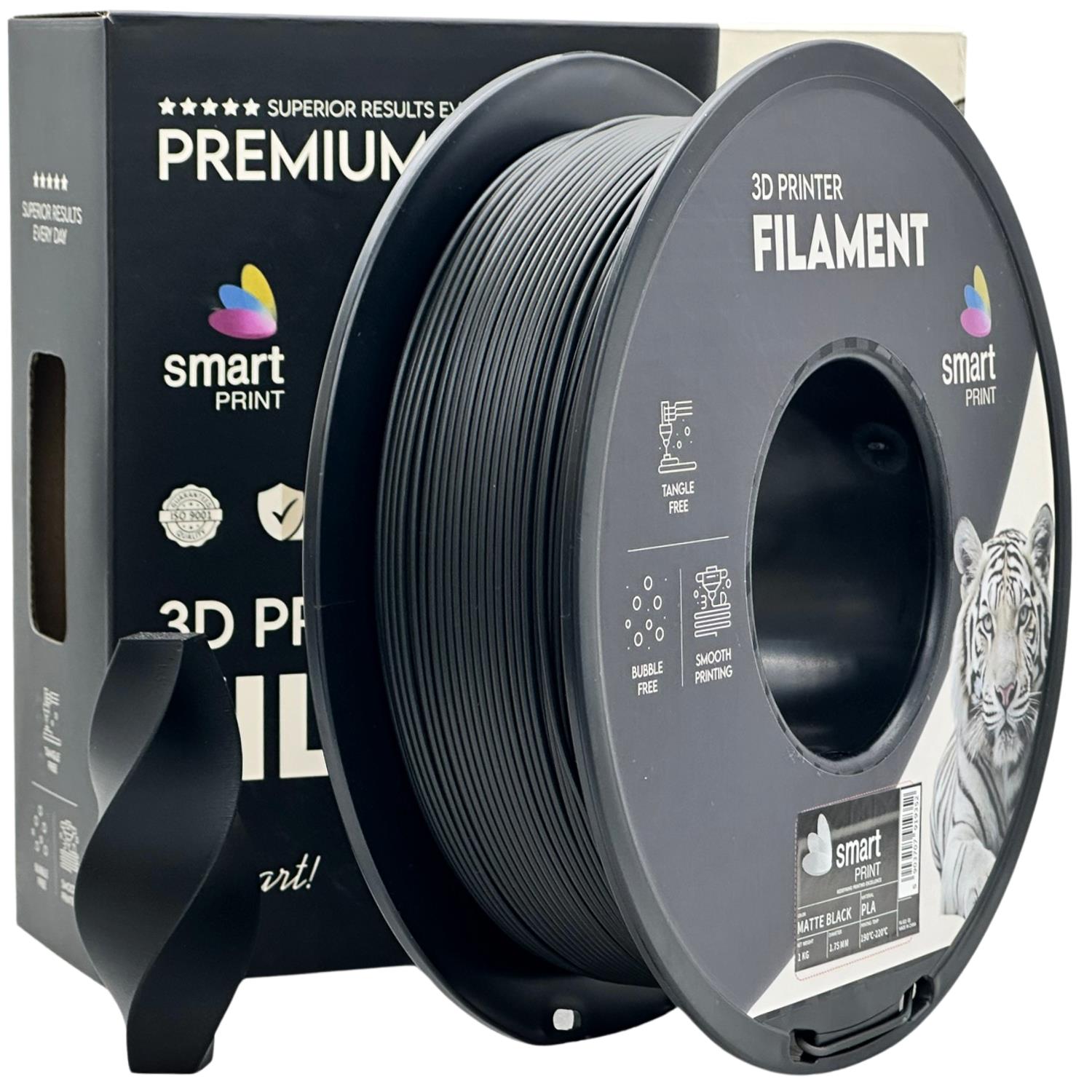 Rolă de filament PLA negru mat, Smart Print, 1,75 mm