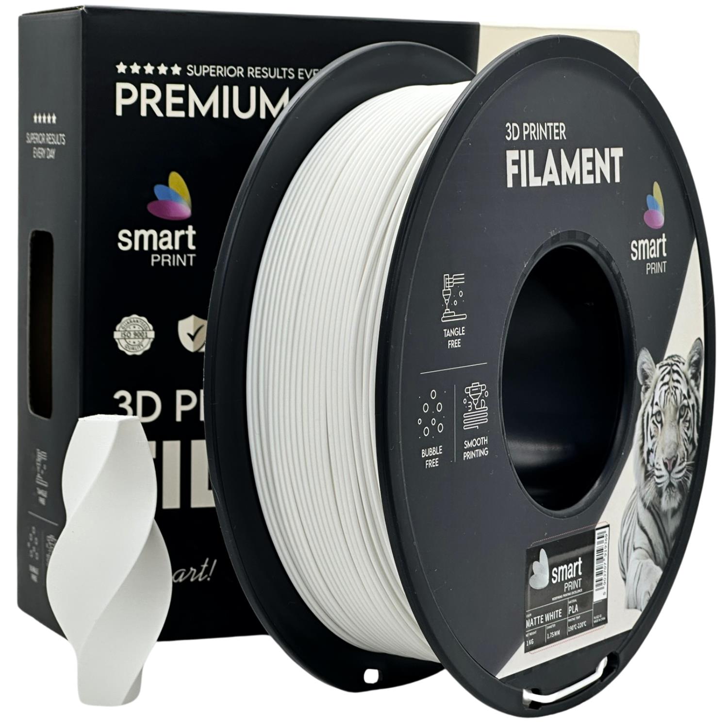Rolă de filament PLA alb mat, Smart Print, 1,75 mm