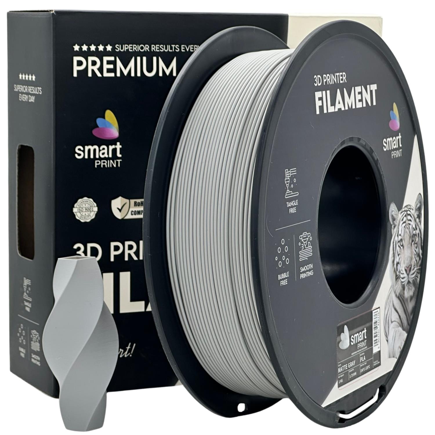 Rolă de filament PLA gri mat, Smart Print, 1,75 mm