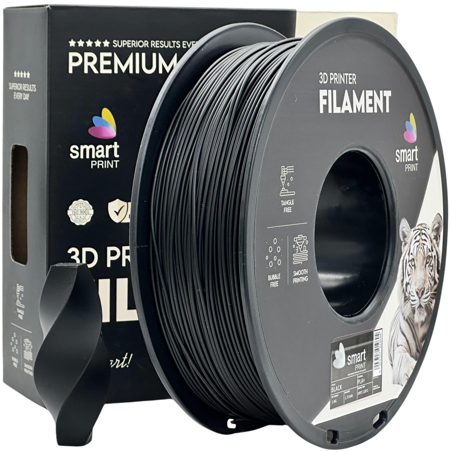 Spool of PLA+ black filament, Smart Print, 1.75 mm