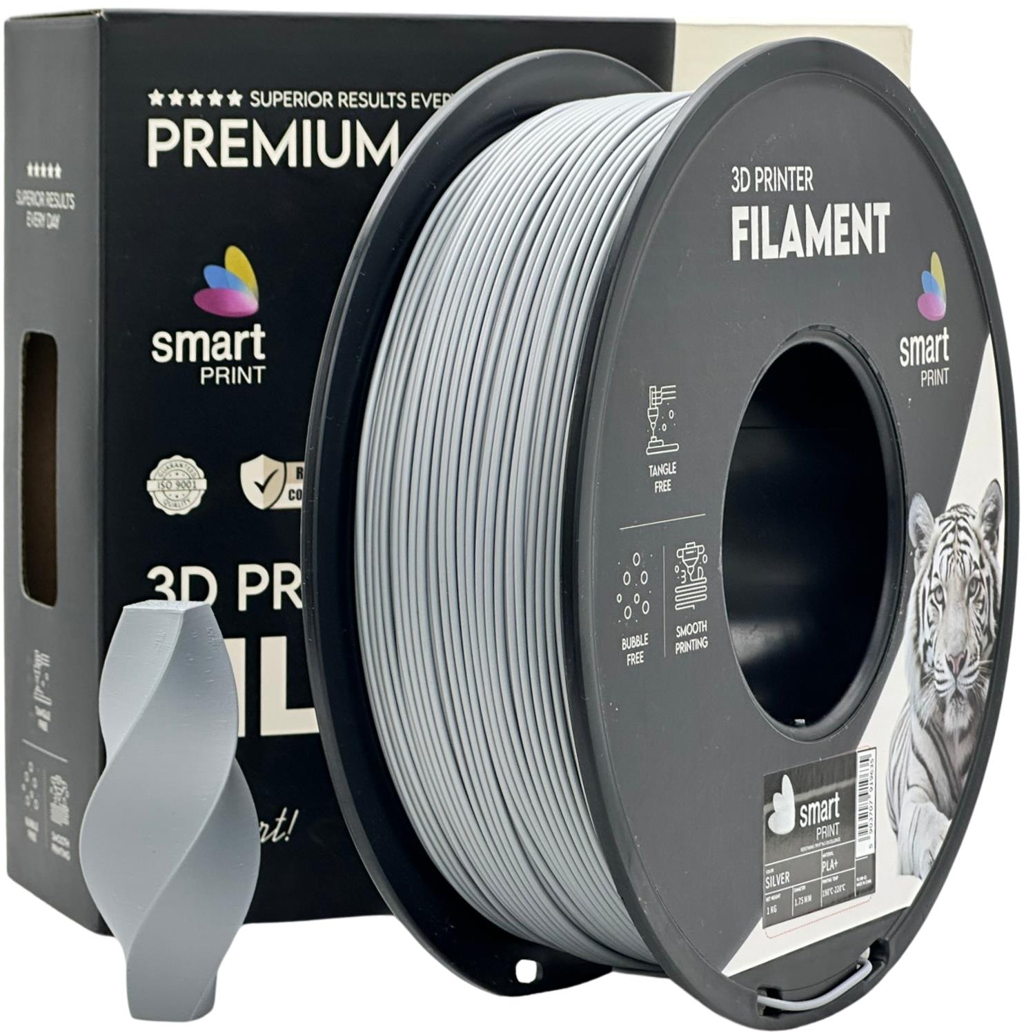 Rolă de filament PLA+ argintiu, Smart Print, 1,75 mm