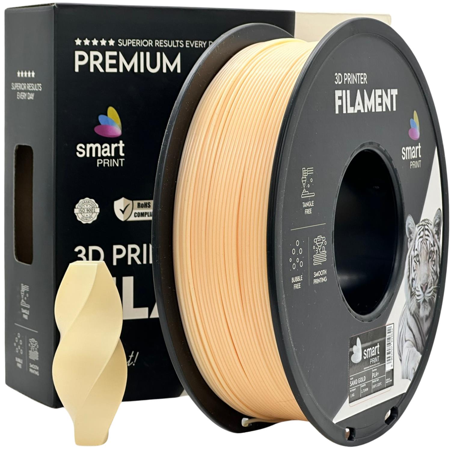 Spool of PLA+ sand gold filament, Smart Print, 1.75 mm