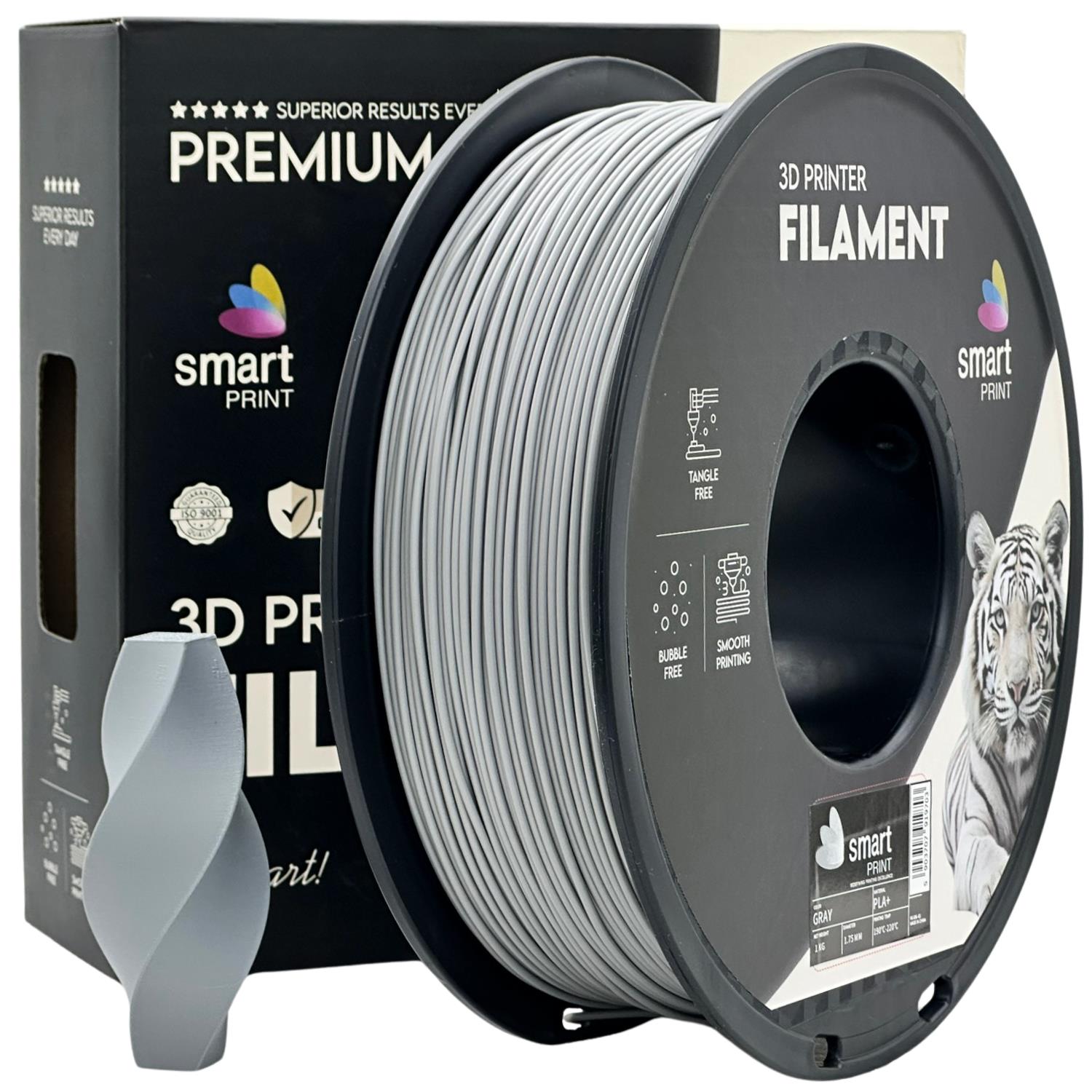 Spool of PLA+ grey filament, Smart Print, 1.75 mm