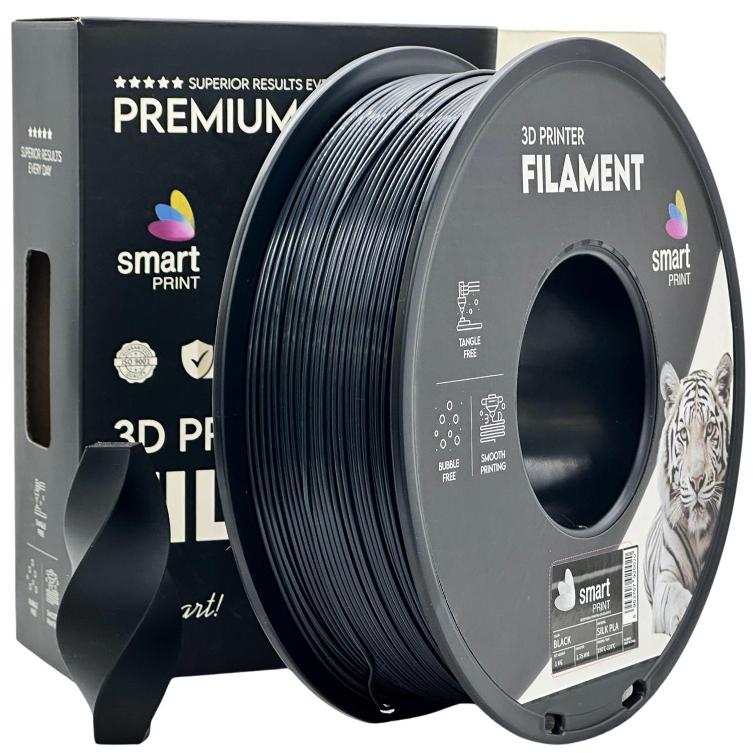 Spool of Silk PLA black filament, Smart Print, 1.75 mm
